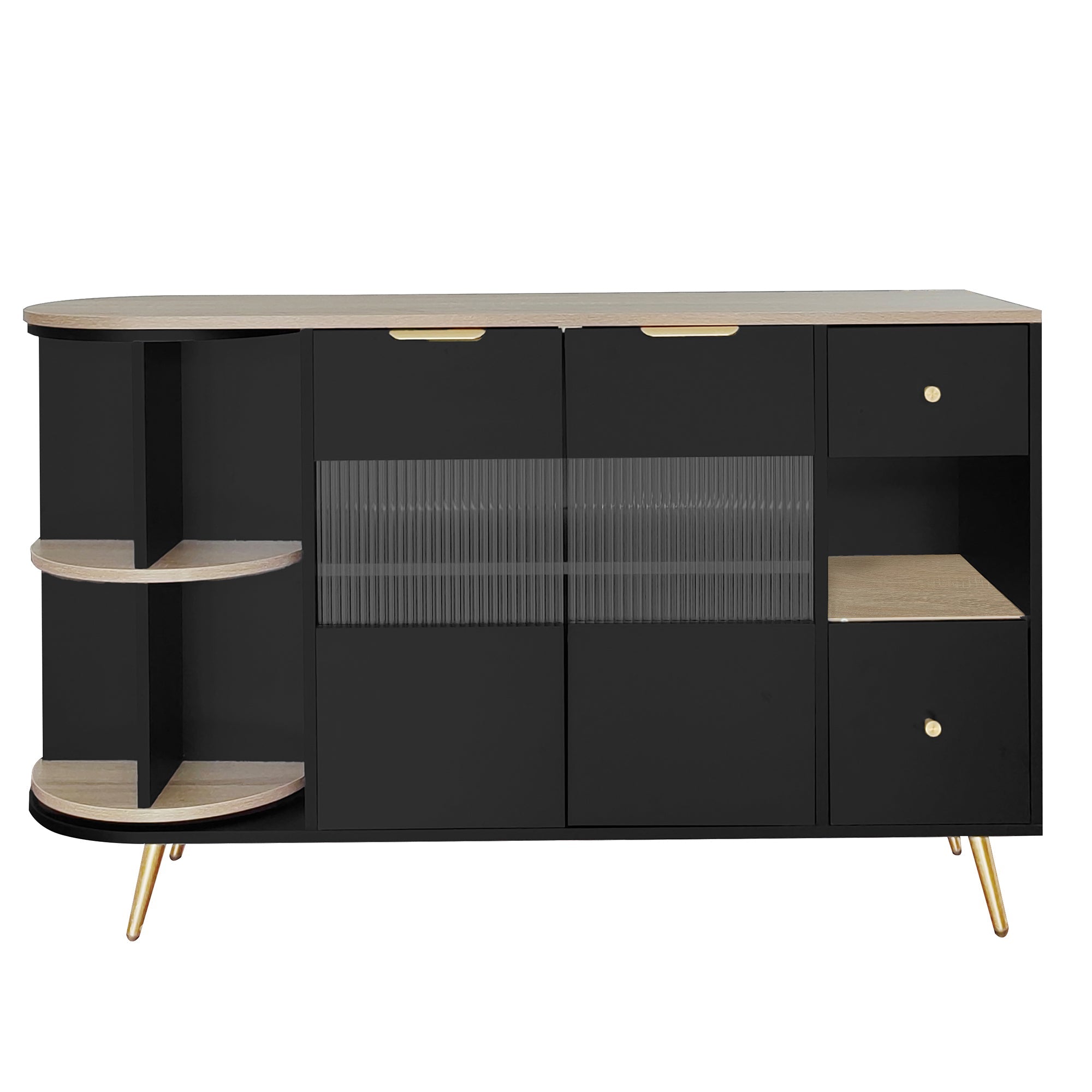Logidon buffetkast 130x40x80 cm zwart met glazen schuifdeuren LED verlichting