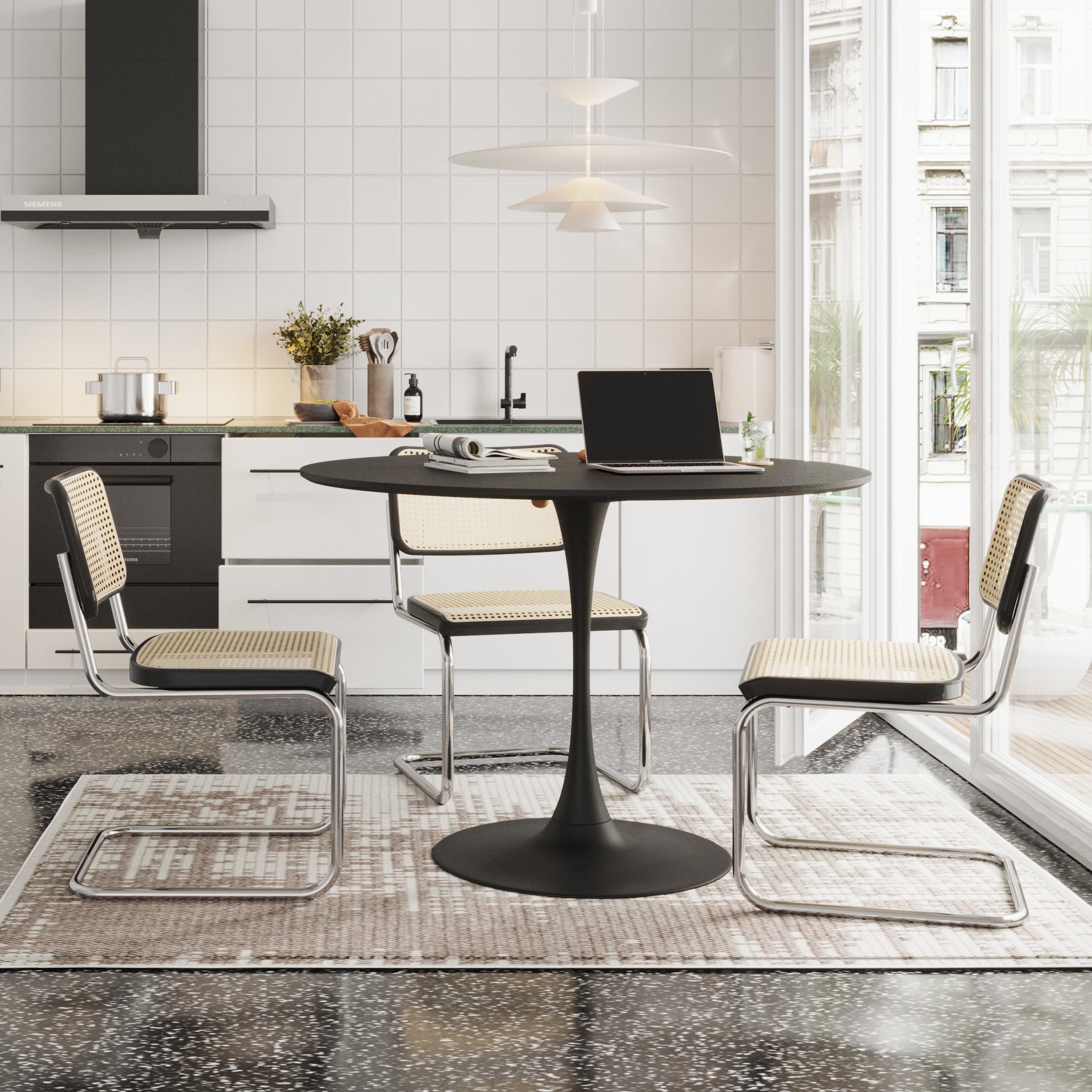 Logidon ronde eettafel 120 cm zwart houtlook metalen onderstel
