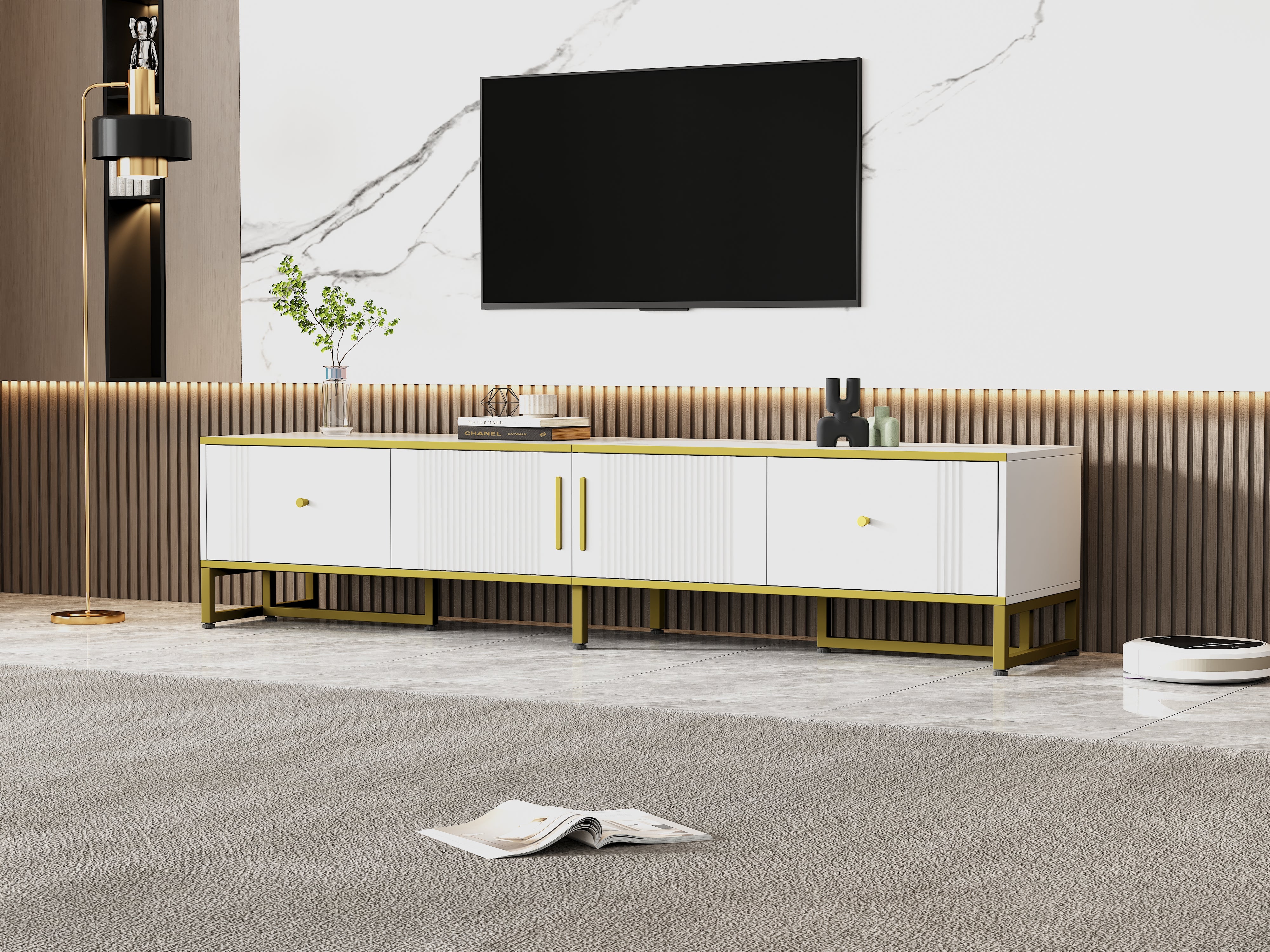 Logidon Elegant Wit TV-meubel 180x40x40 cm Gouden Trim