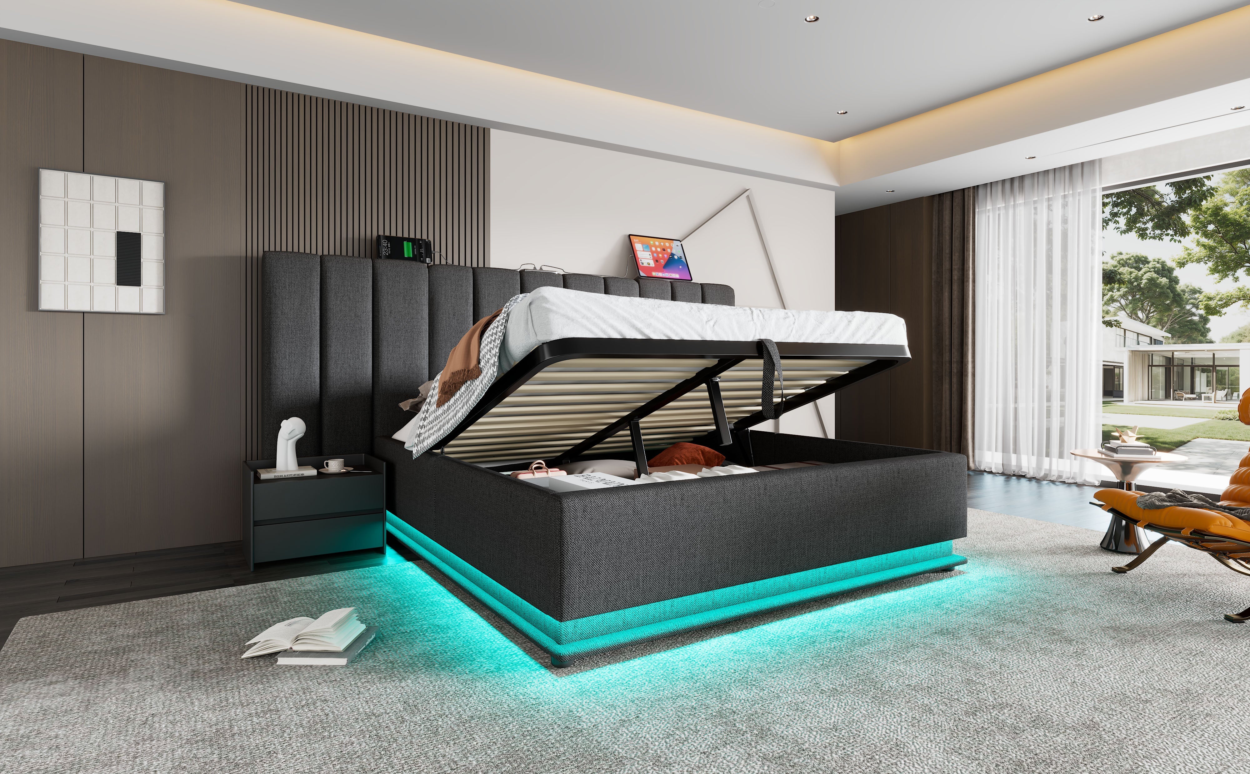 Logidon gestoffeerd bed 160x200 grijs met opbergruimte LED app bediening
