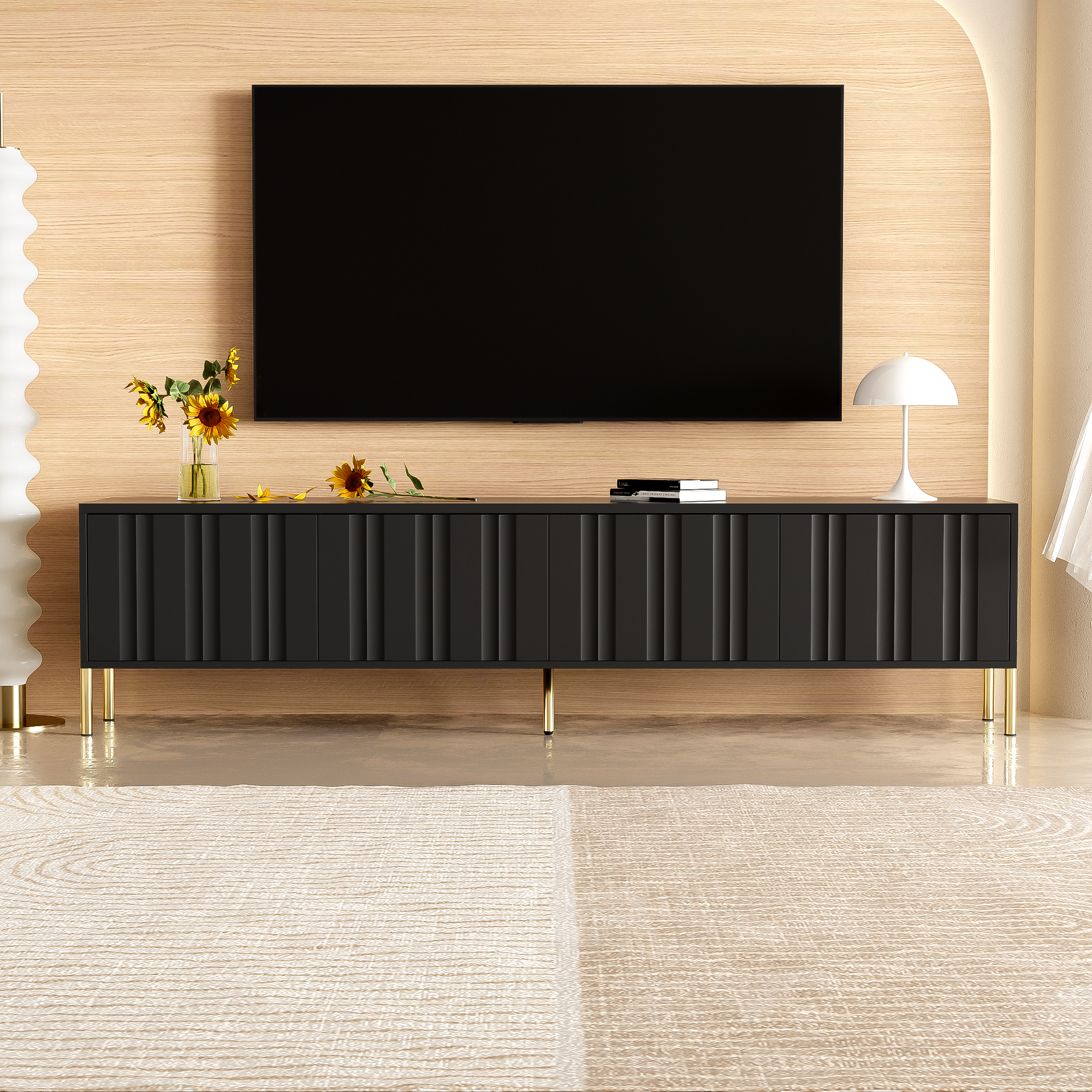 Logidon Zwart TV-meubel met Gouden Tafelpoten 190 cm