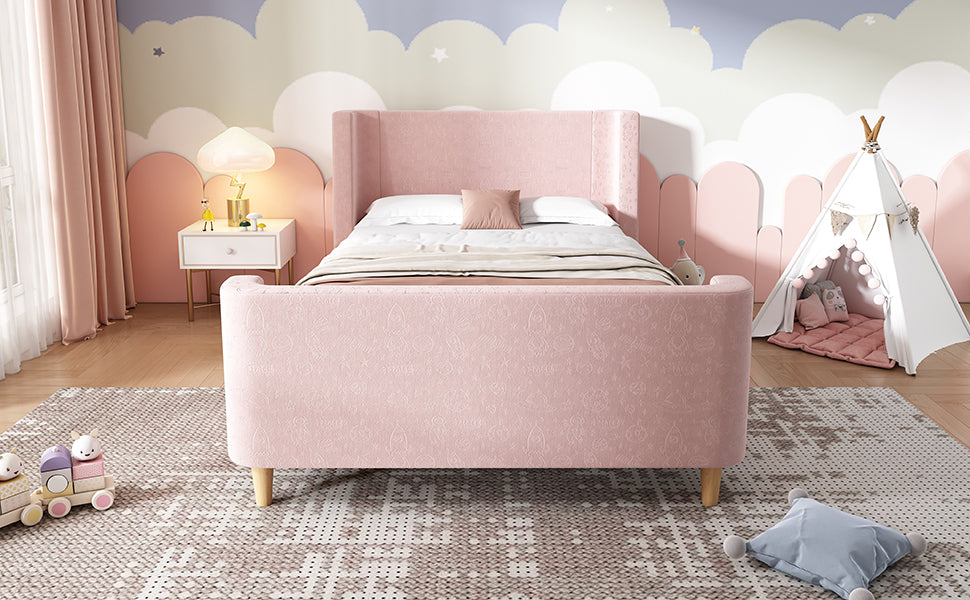 Logidon kinderbed gestoffeerd bed 90x200 roze fluweel sleebed Kosmos