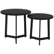 Logidon Set van 2 ronde salontafels Zwart staal MDF