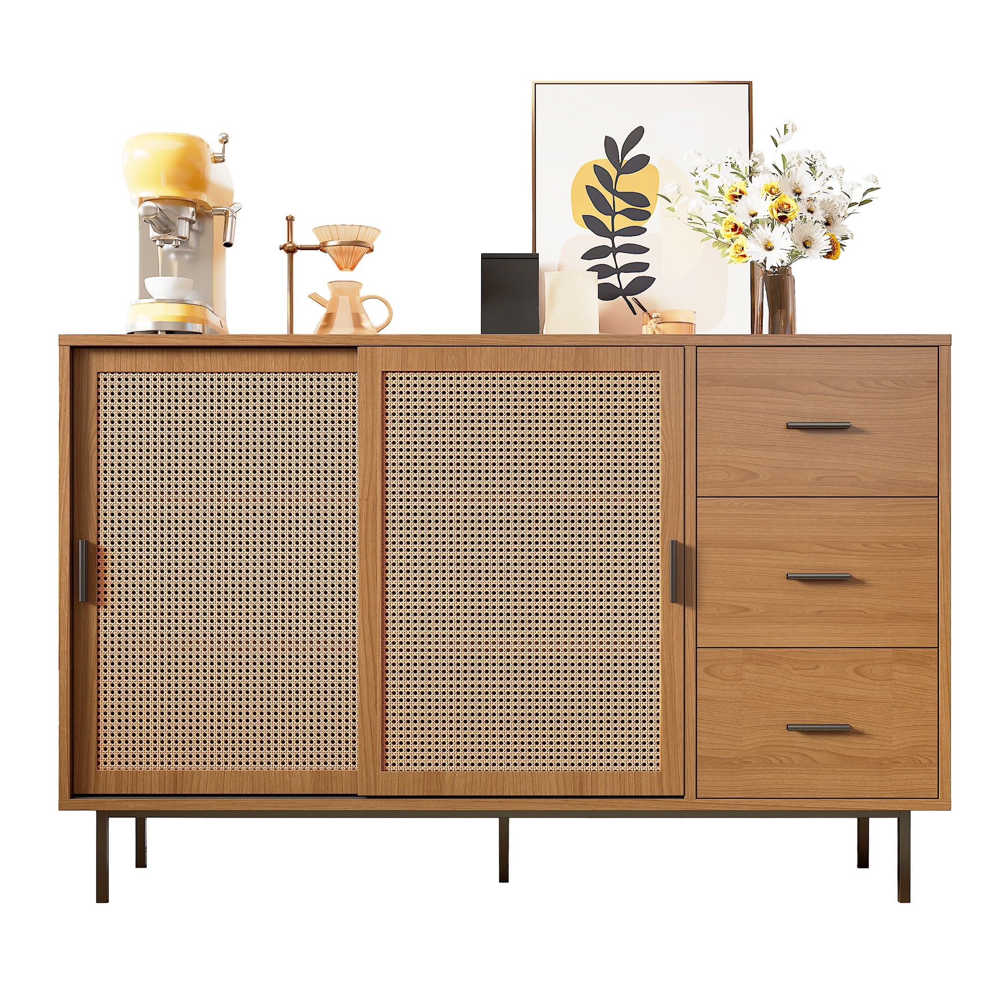 Logidon dressoir naturel 140x37x91cm met 2 schuifdeuren en 3 lades