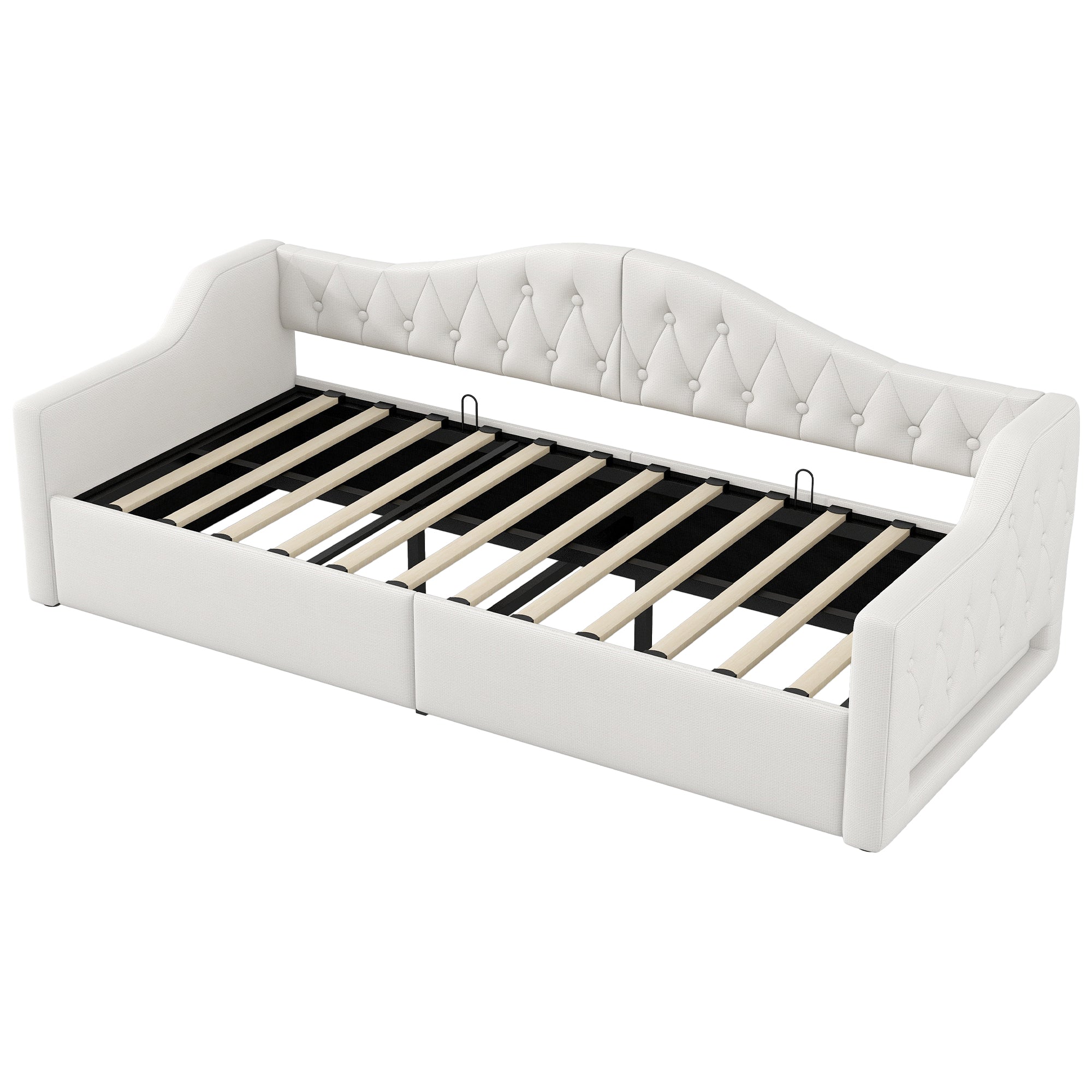 Logidon gestoffeerd dagbed 90x200 beige met opbergruimte met LED-verlichting
