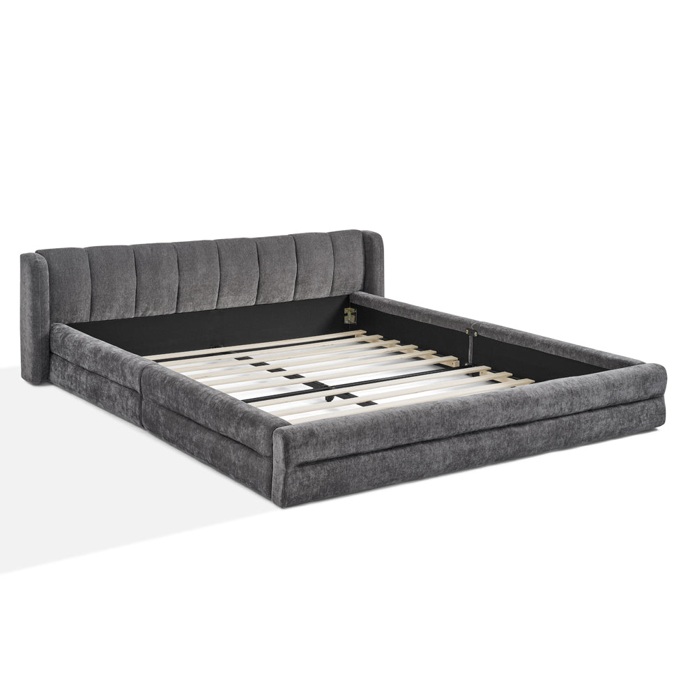 Logidon tweepersoonsbed 140x200 cm donkergrijs chenille met rugleuning