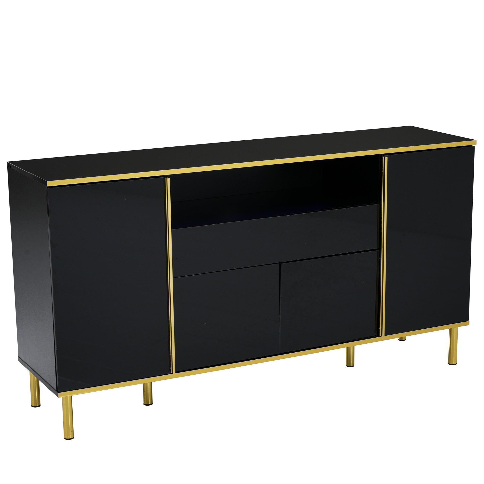 Logidon high-gloss sideboard black 150x40x80 with LED accents