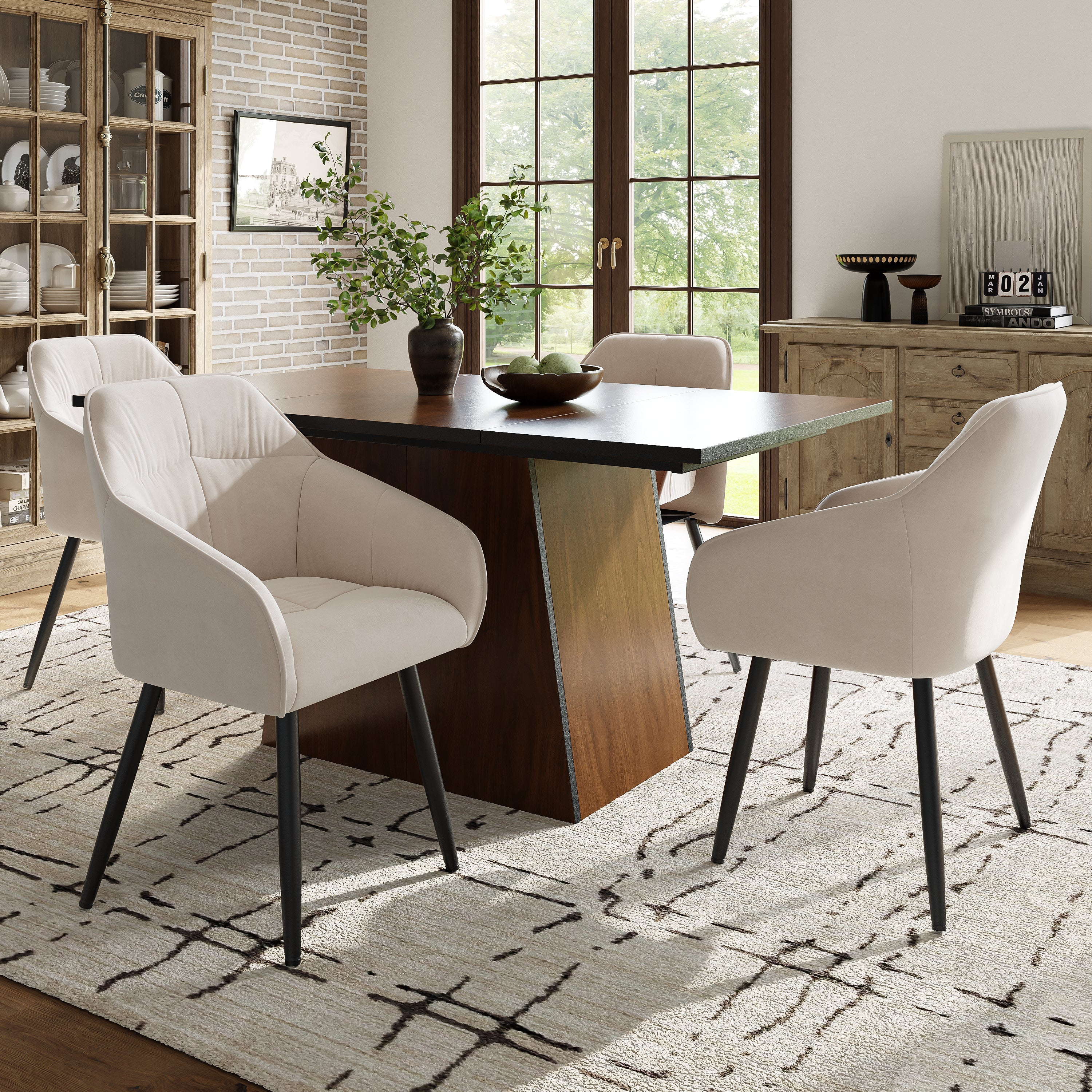 Logidon eettafelset 5-delig 138x80 cm beige stoelen houtnerf