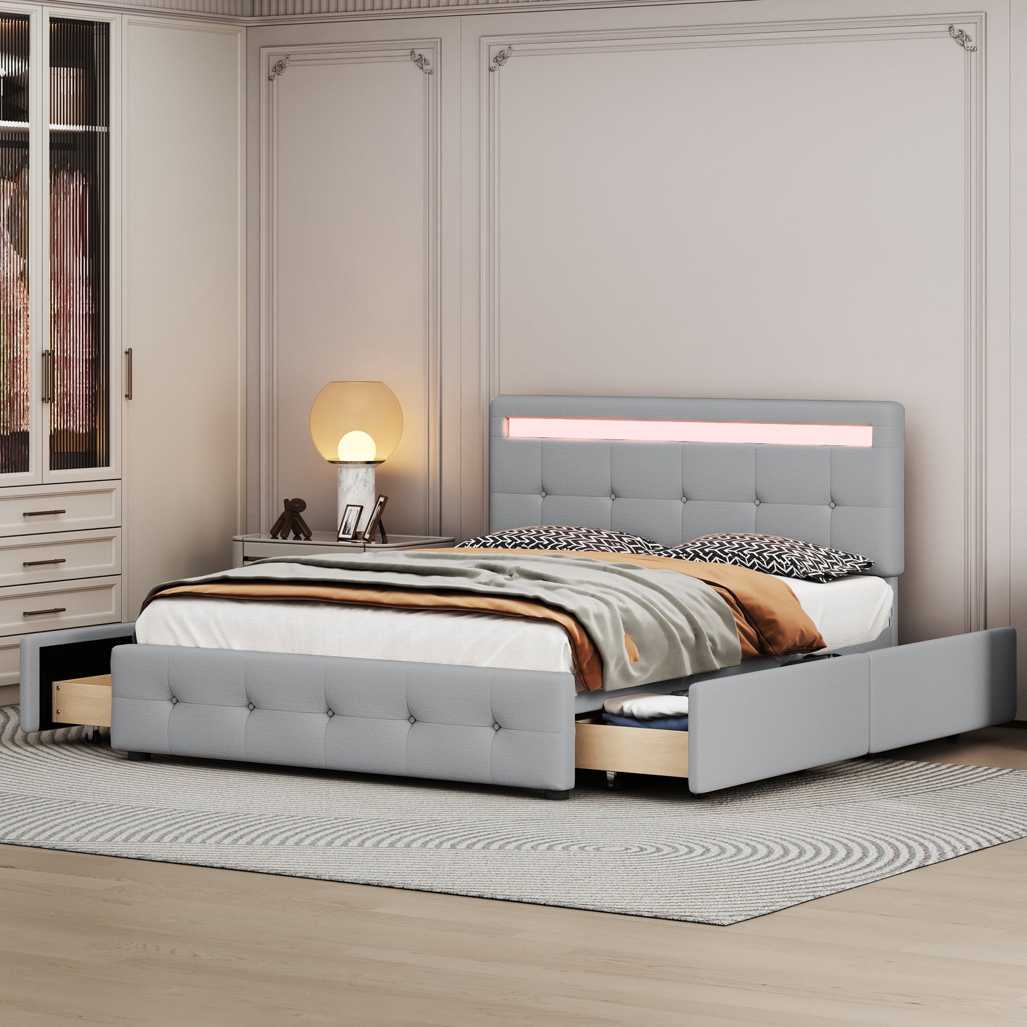 Logidon gestoffeerd bed 140x200 cm met LED hoofdbord en bedkast