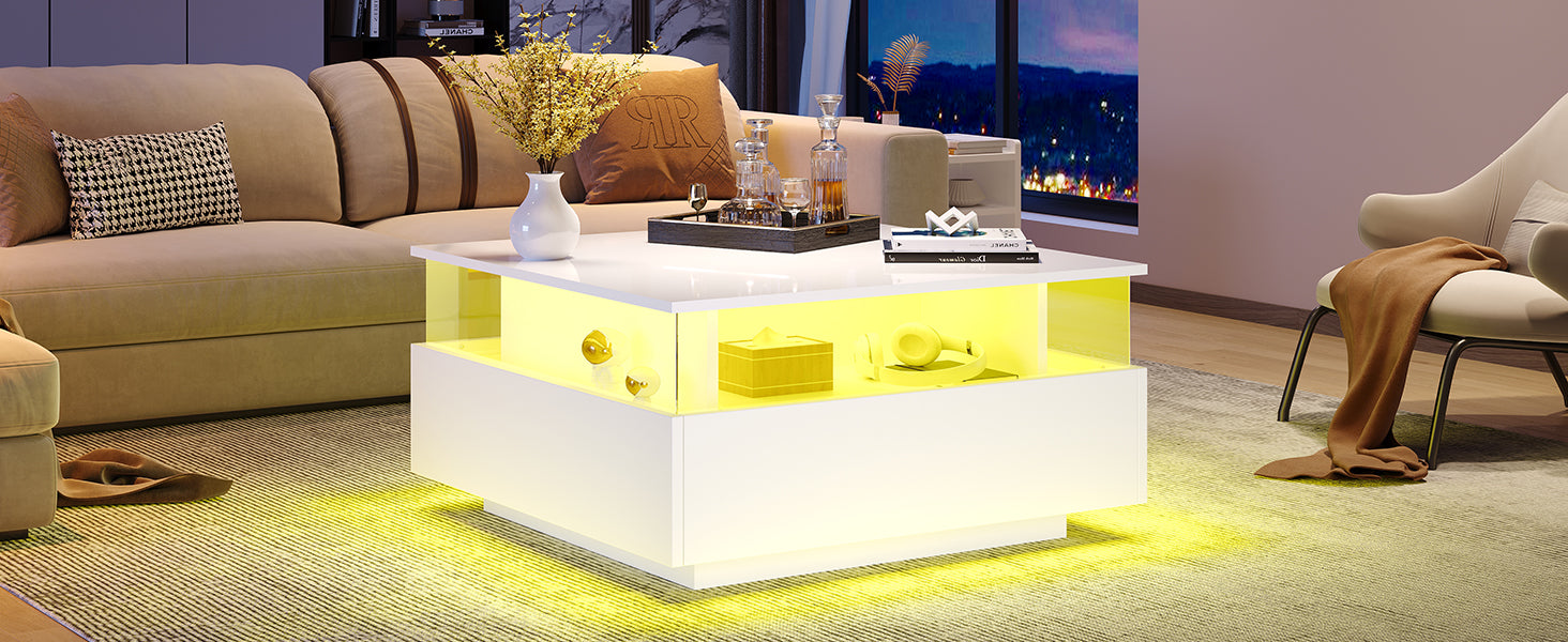 Logidon witte hoogglans salontafel 70x70x41 cm met LED-verlichting