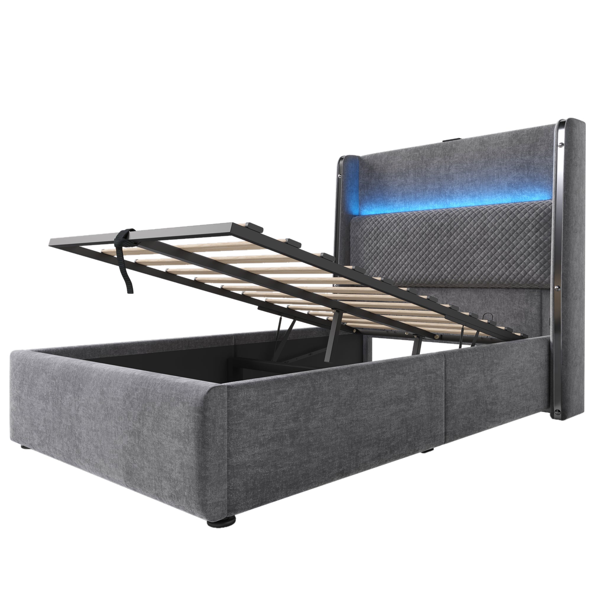 Logidon hydraulisch bed 90x200 grijs linnenlook met opbergruimte LED