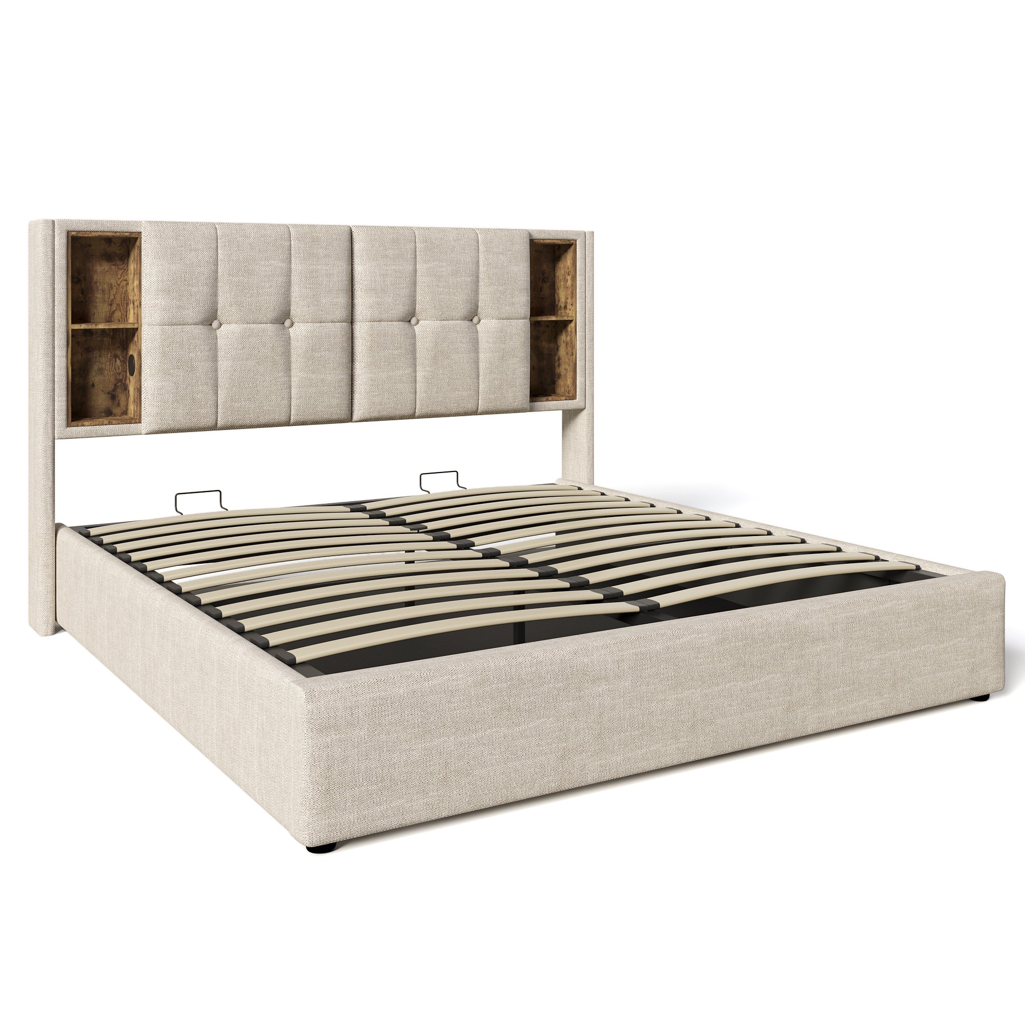 Logidon tweepersoonsbed 140x200 draadloos opladen USB C opbergruimte linnengoed