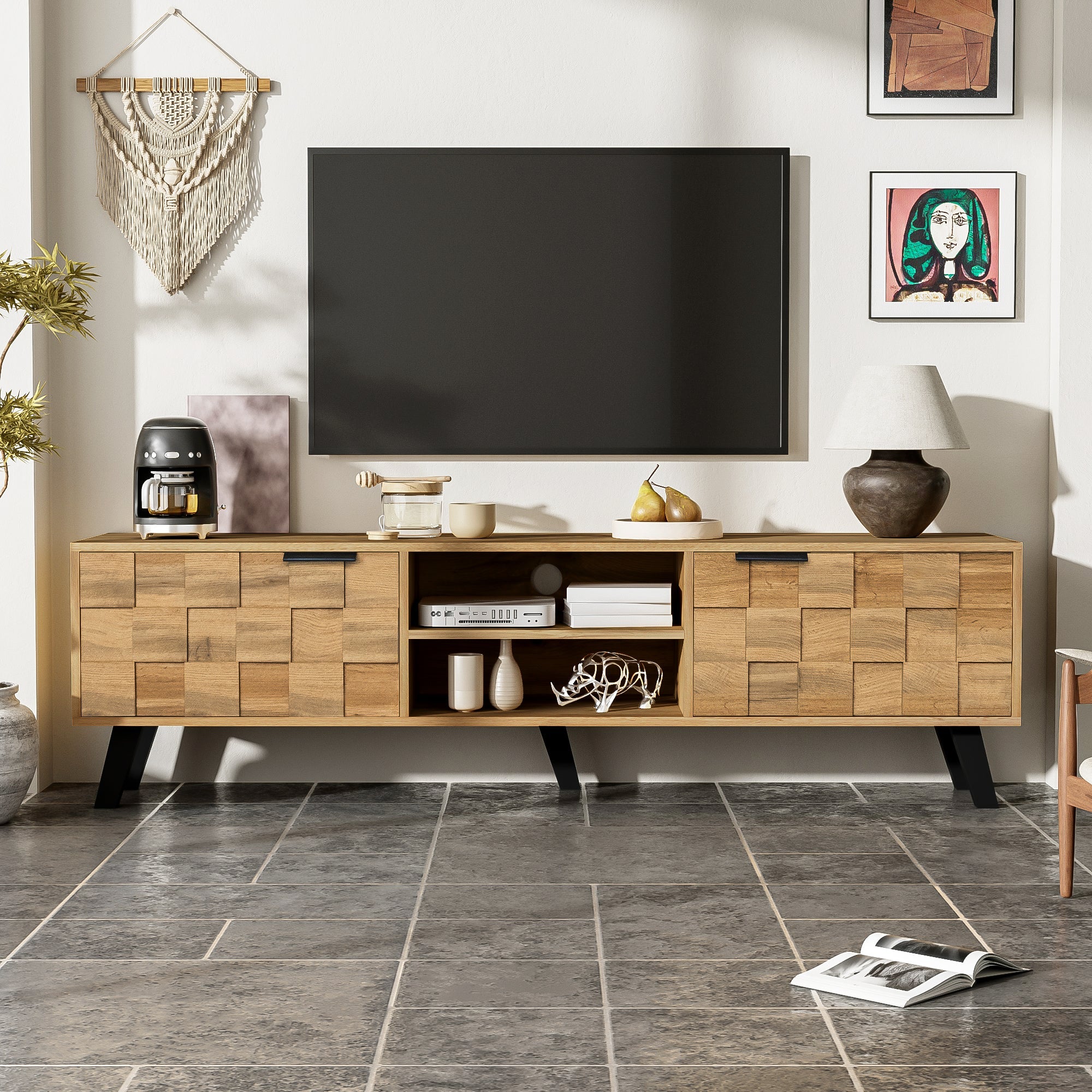 Logidon Modern TV-meubel hout 2 deuren 2 vakken 160,5x35,5x45 cm