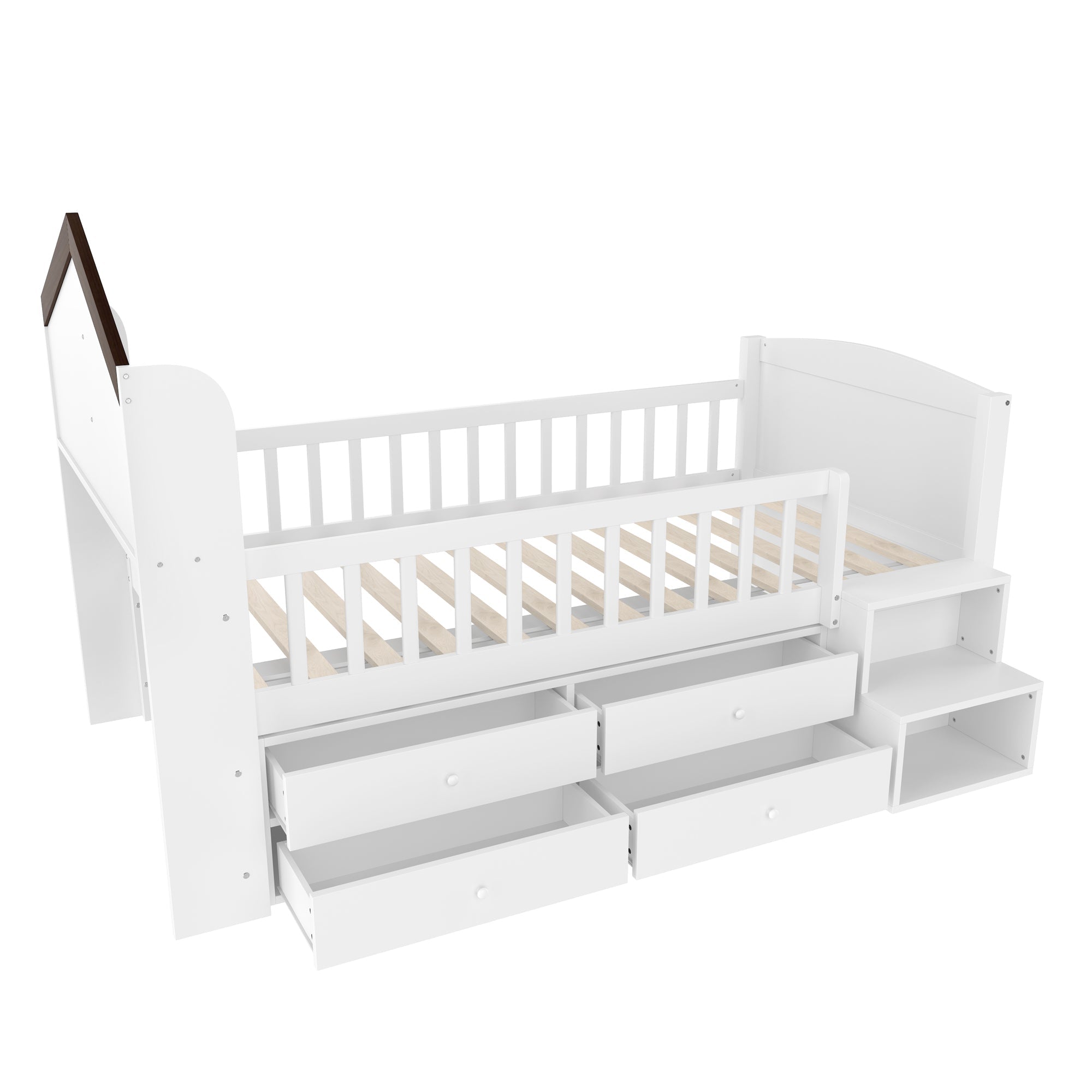 Logidon halfhoogsbed 90x200 wit met huisvorm en 4 lades