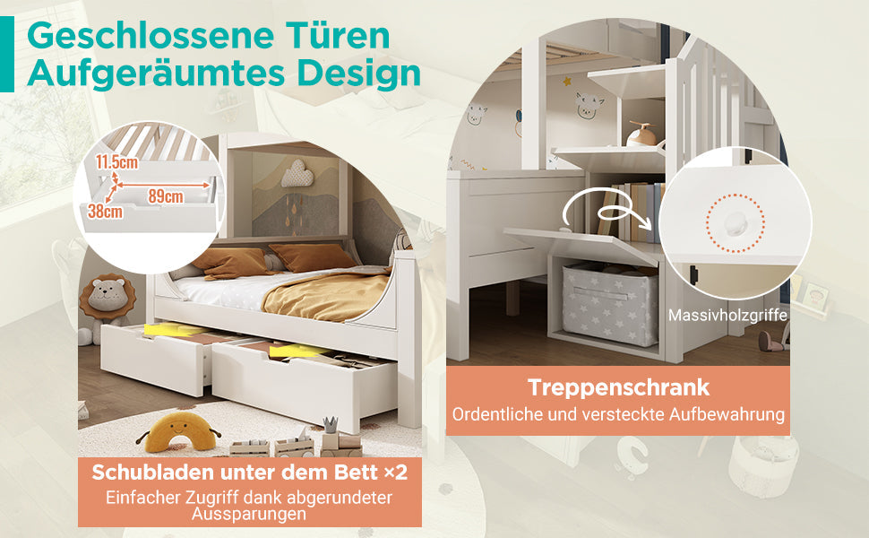 Logidon stapelbed kinderbed wit met ladderkast en lades