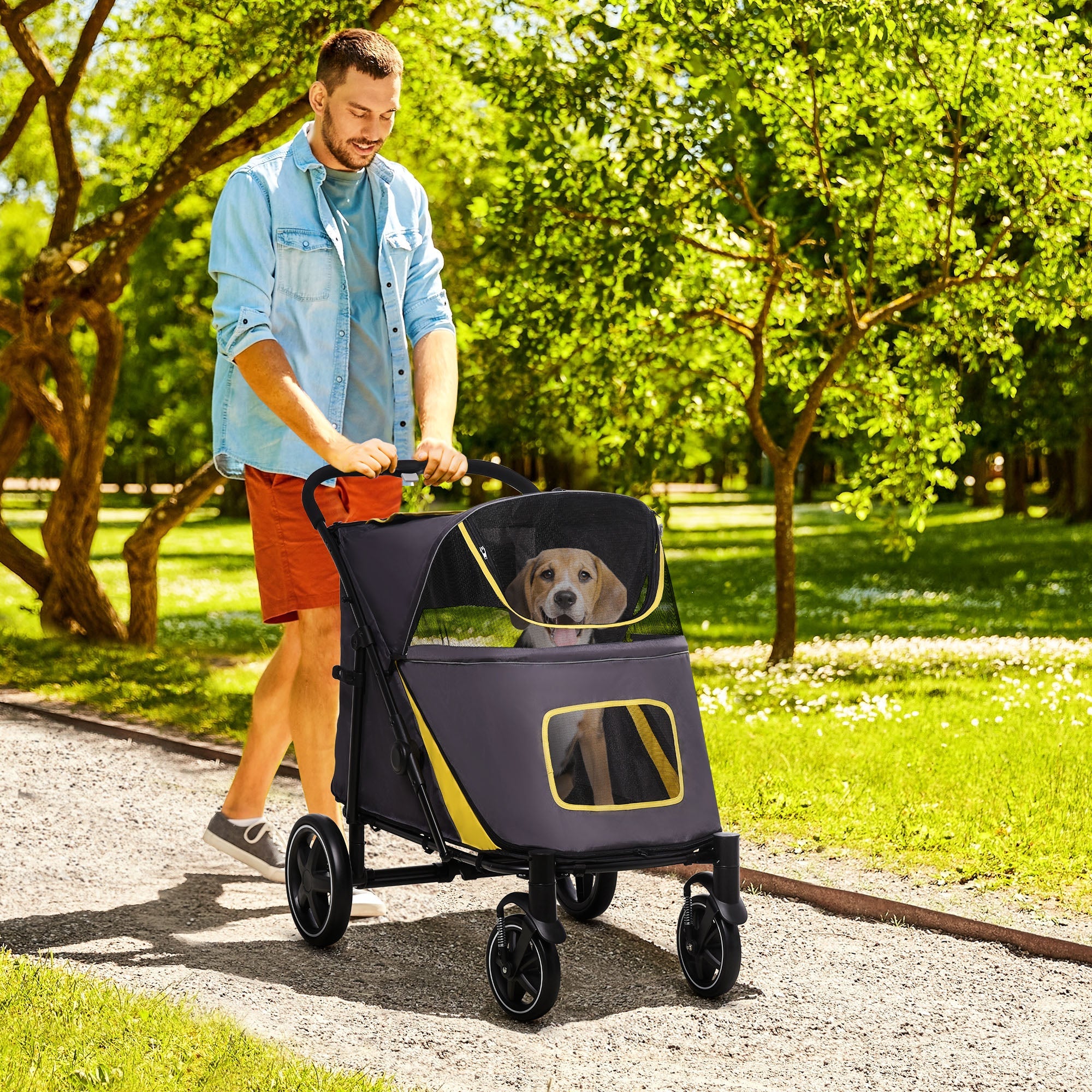 Logidon Hondenkar Opvouwbare Buggy Donkergrijs Met Kussen