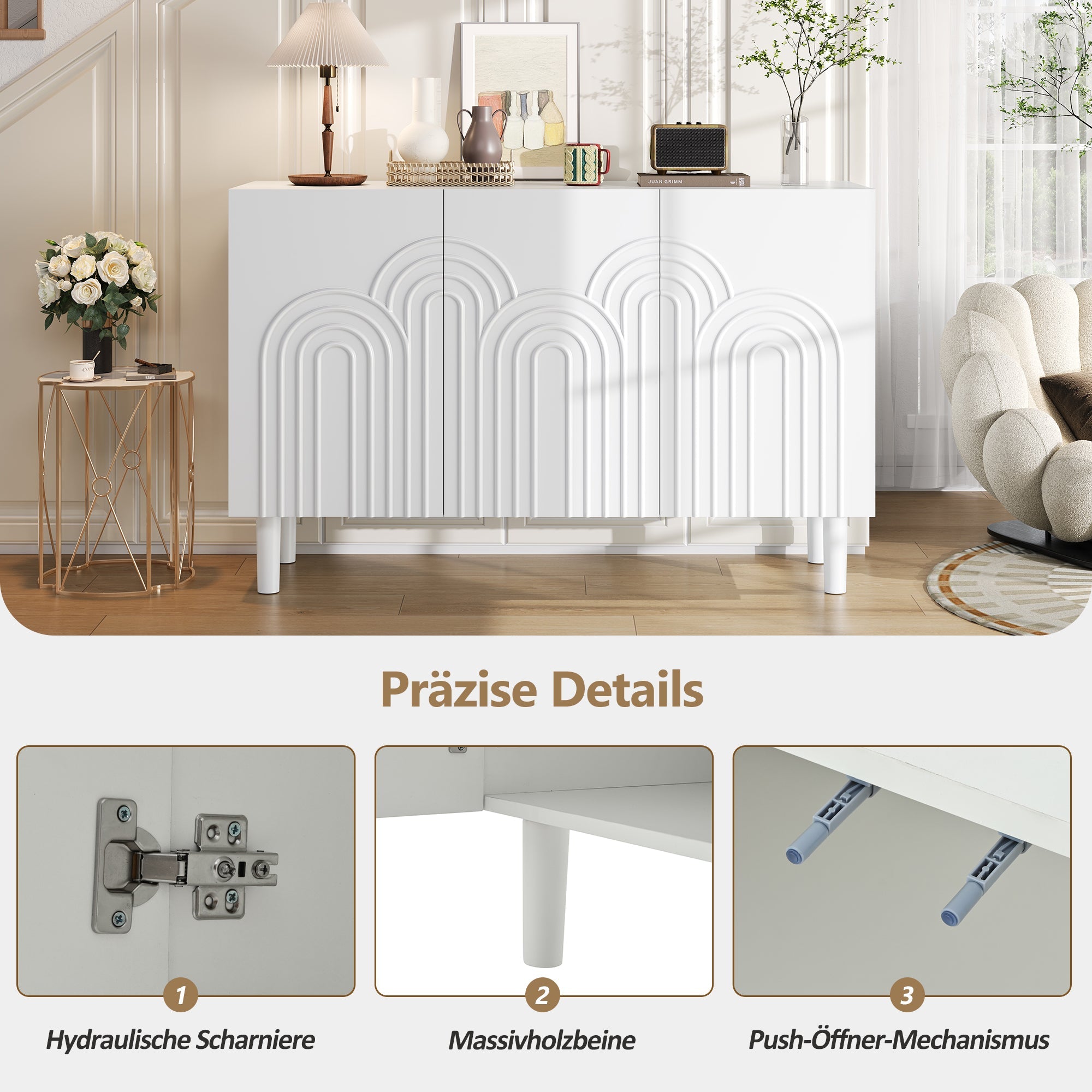 Logidon Dressoir 120x38,5x79 cm Wit MDF met 3 deuren