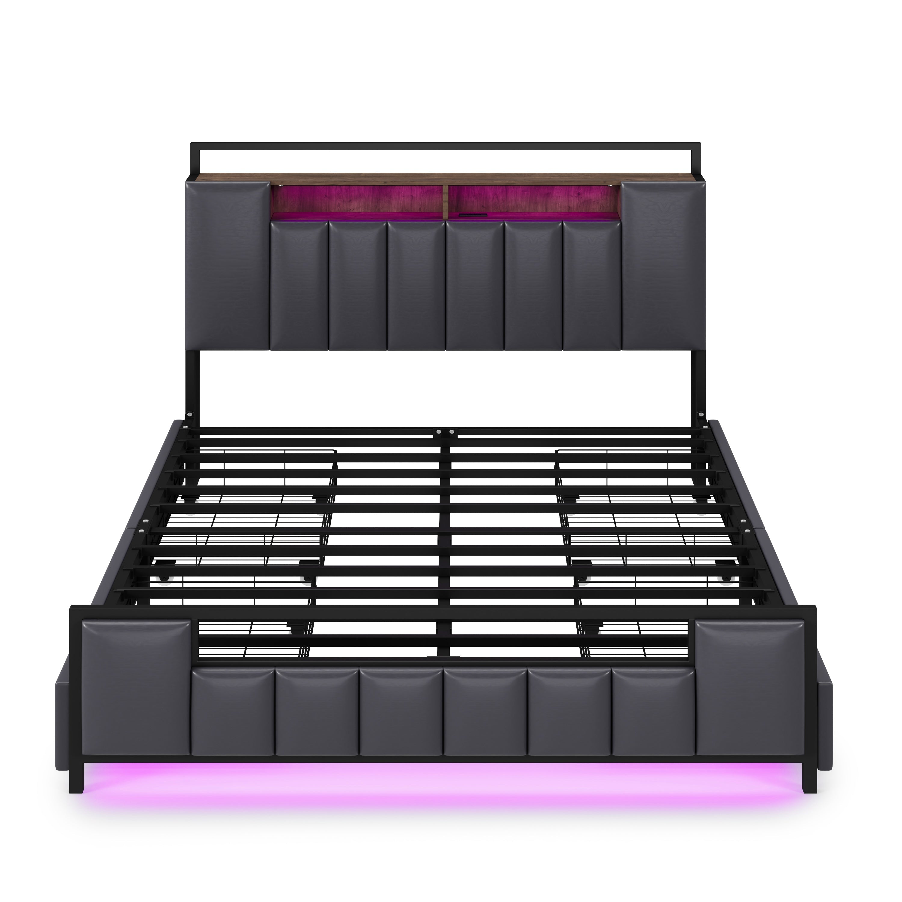 Logidon gestoffeerd bed 160x200 cm grijs kunstleer met LED USB-laden