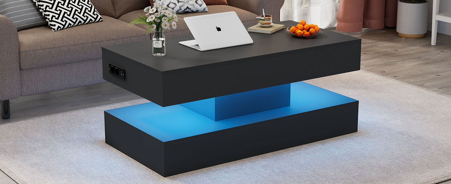 Logidon LED Salontafel met verborgen opbergruimte 100x50 cm Zwart