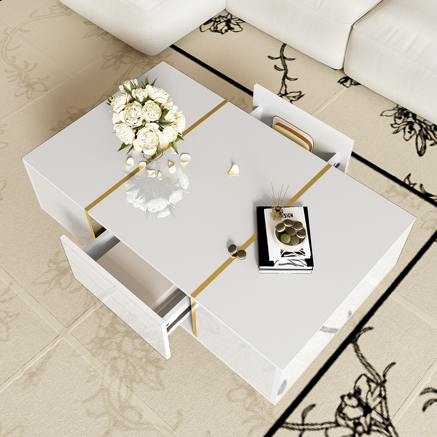 Logidon Witte Hoogglans Salontafel Met Twee Laden 100x60x41,5 cm