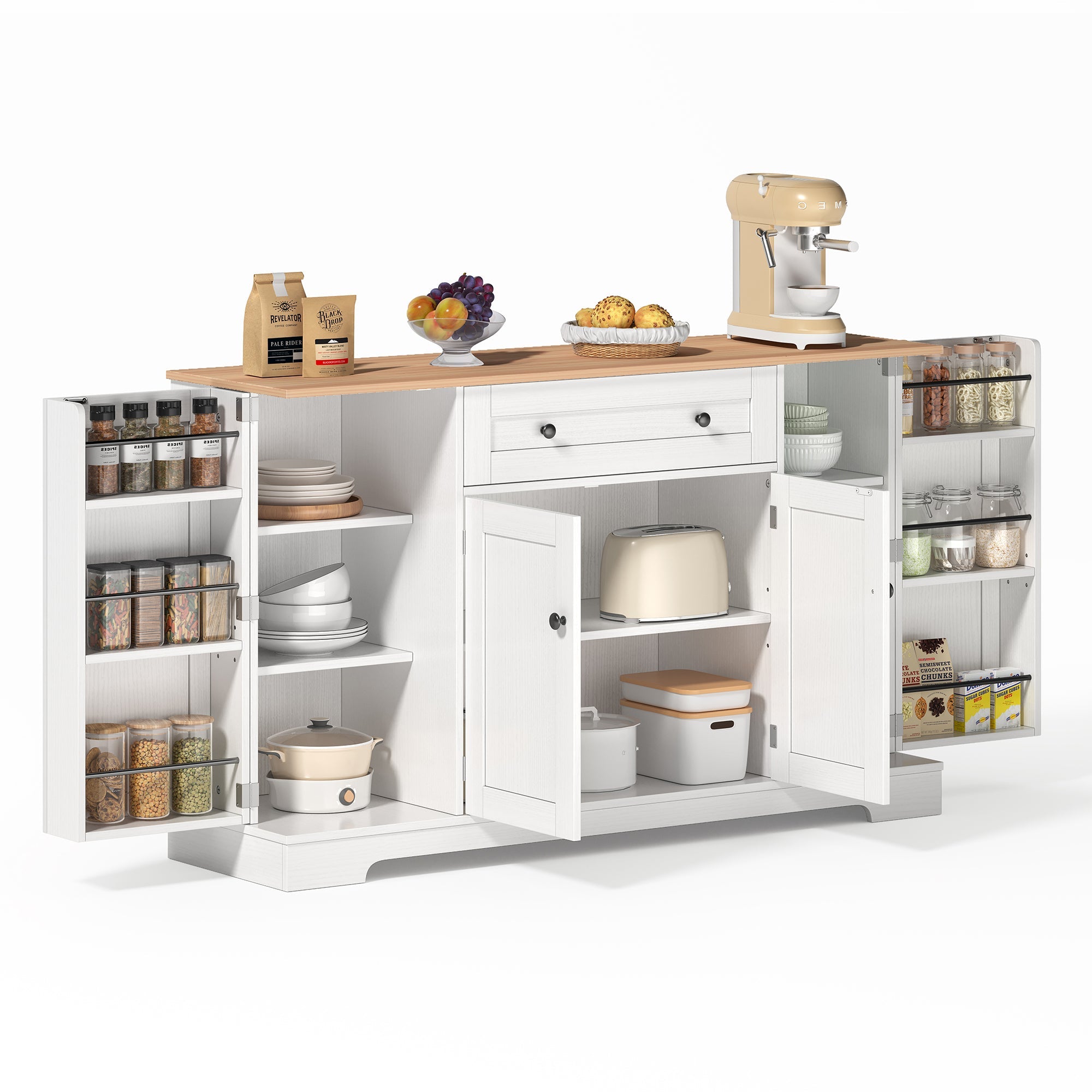 Logidon keukenbuffet 138 cm witte multifunctionele ladedeuren