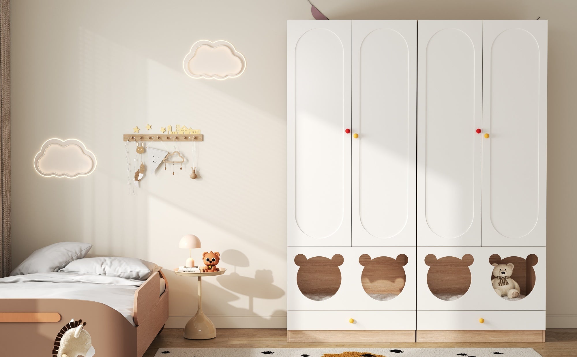 Logidon kinderkledingkast wit naturel hout met kattenmand 80x50x200cm