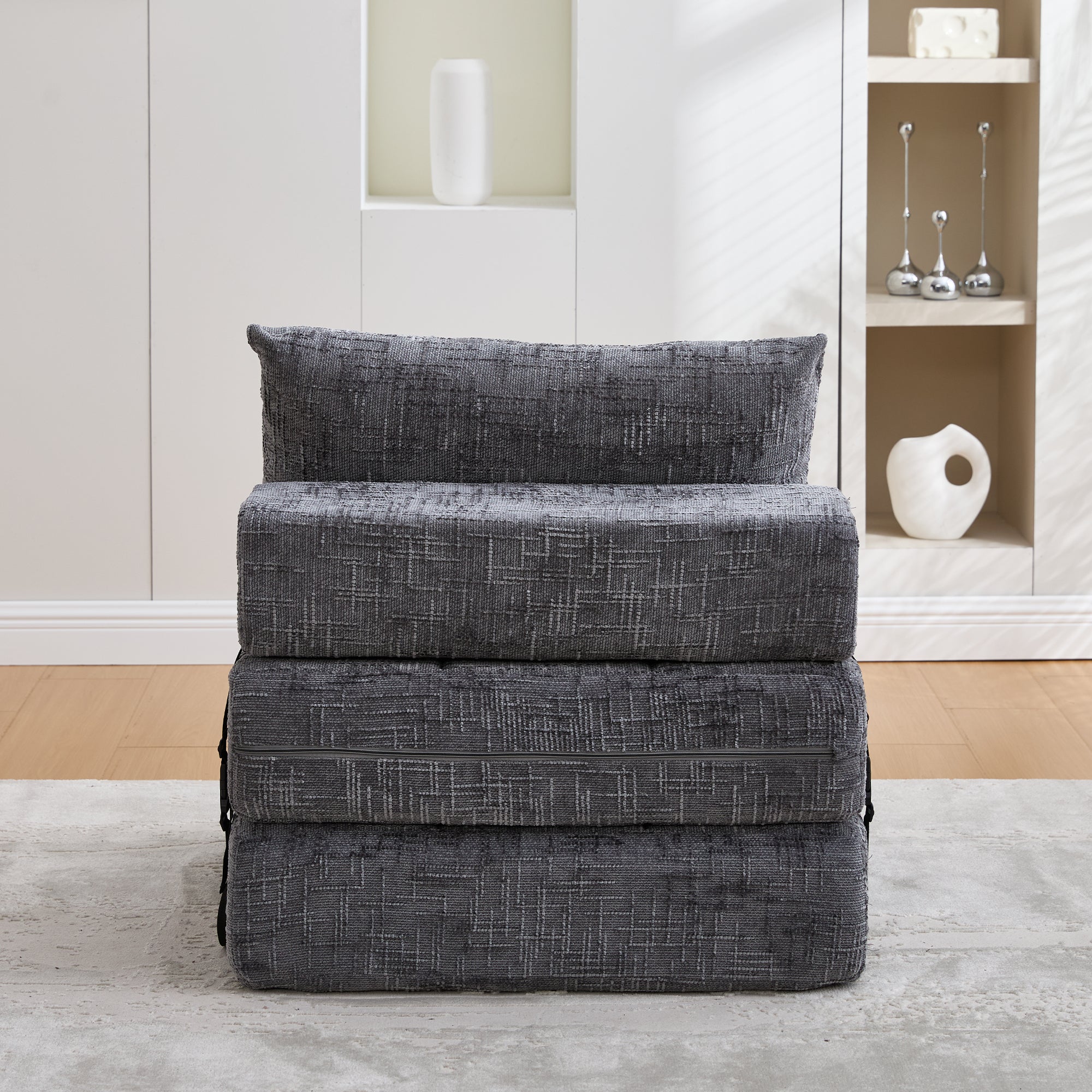 Logidon Opklapbare slaapbank grijs fluweel 79x79 cm met kussen