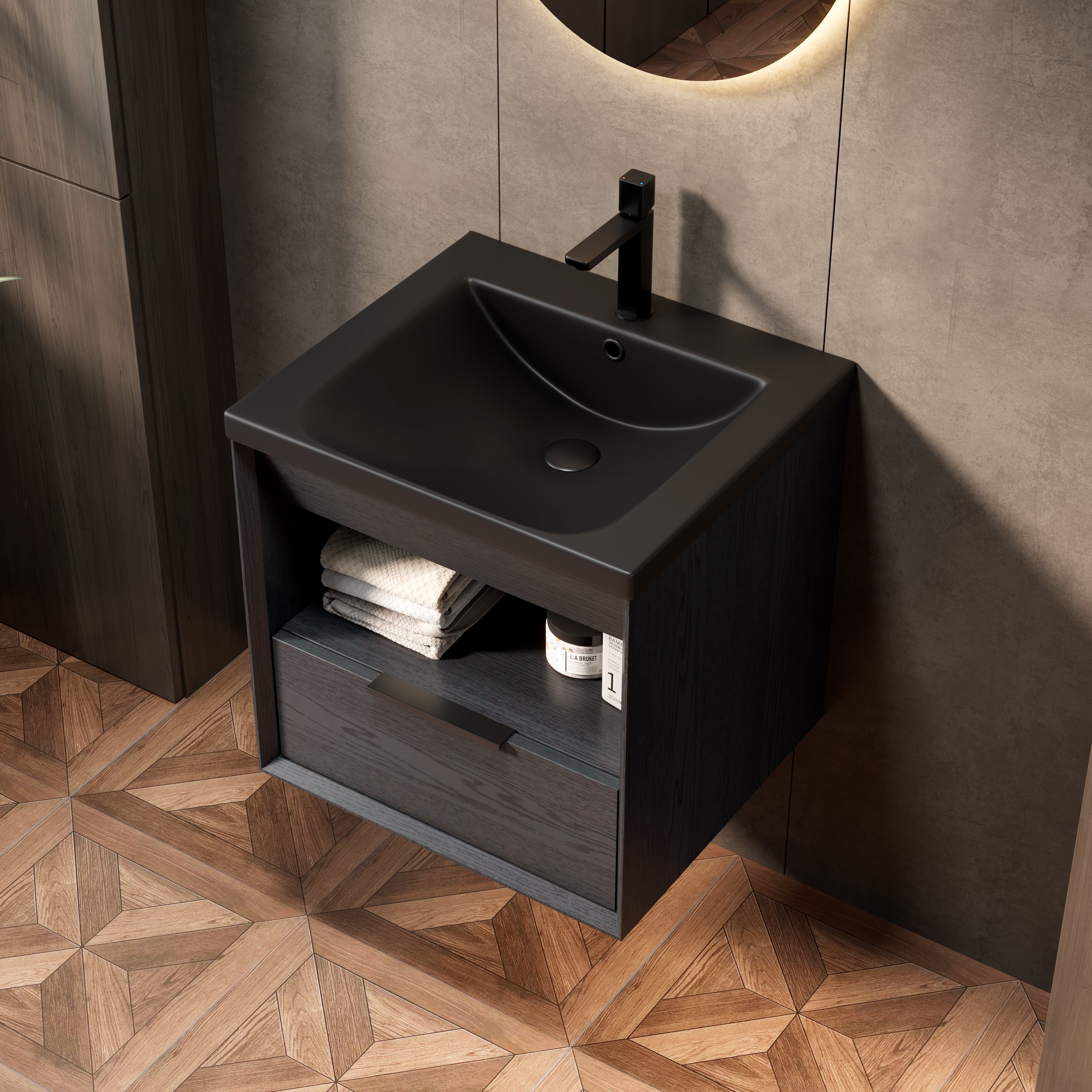 Logidon 51 cm Floating Bathroom Vanity with Ceramic Basin Black