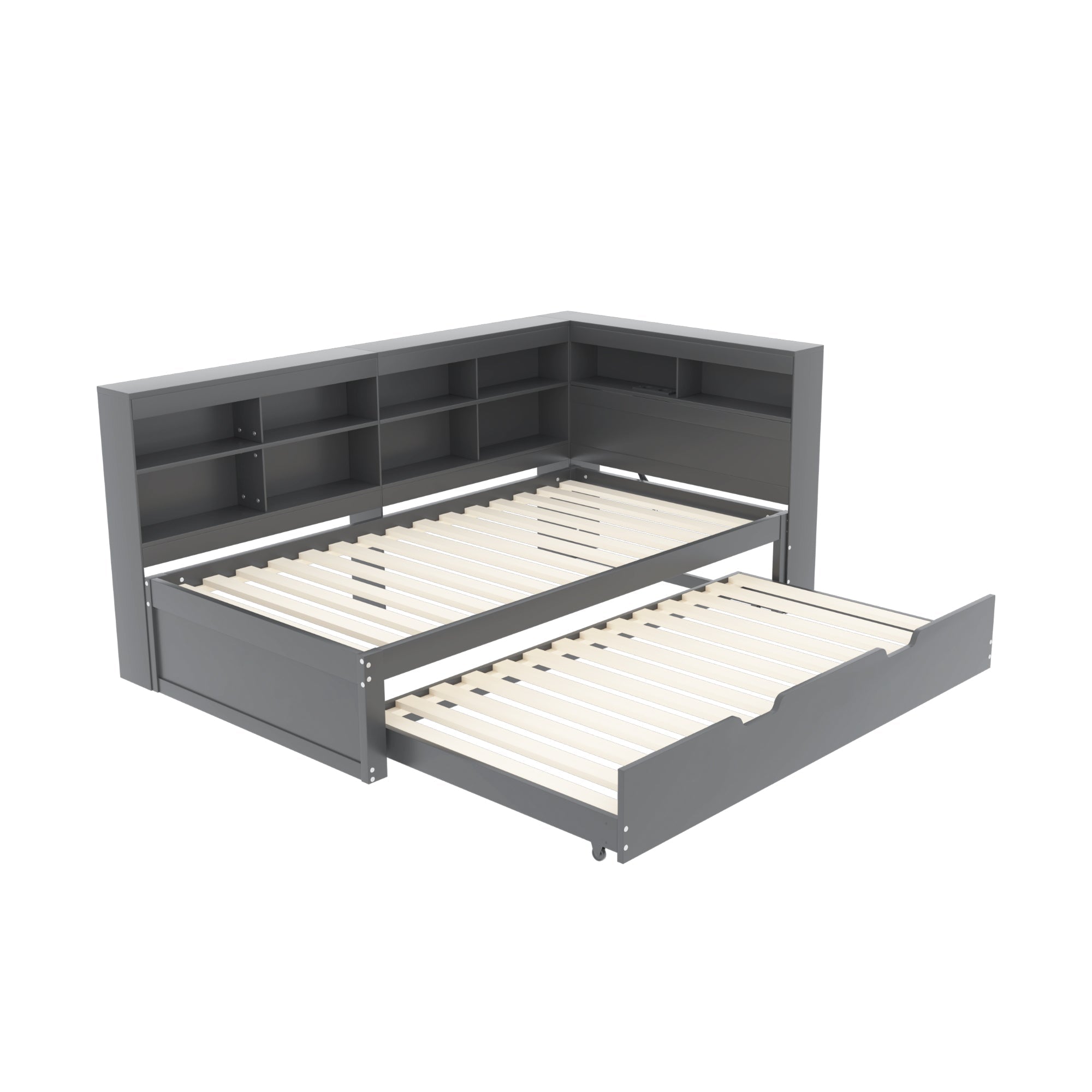 Logidon slaapbank 90x200 cm, uitschuifbaar bed 90x190, grijs