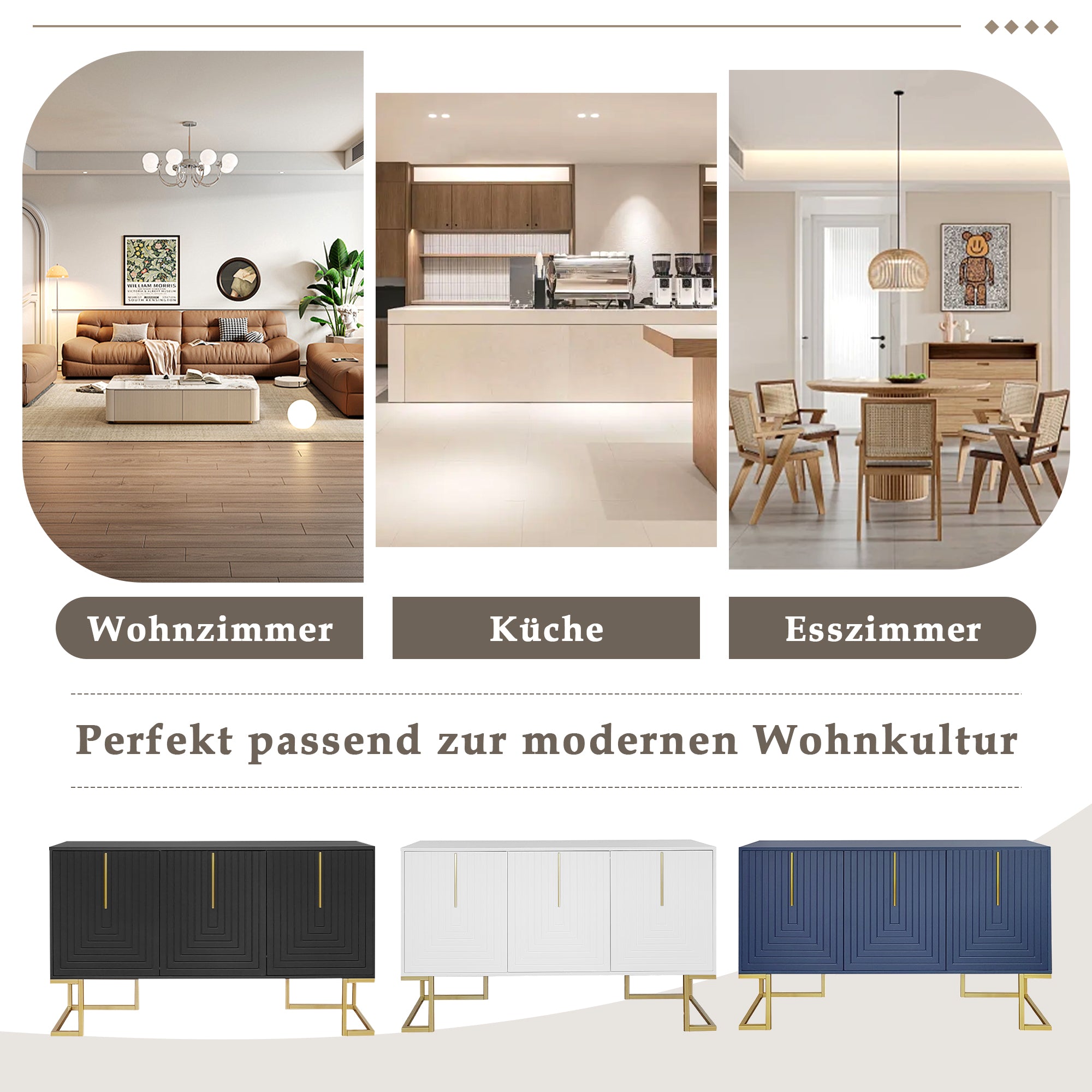 Logidon Dressoir 3 Deuren Met Verstelbare Planken Wit 138 x 40 x 80 cm