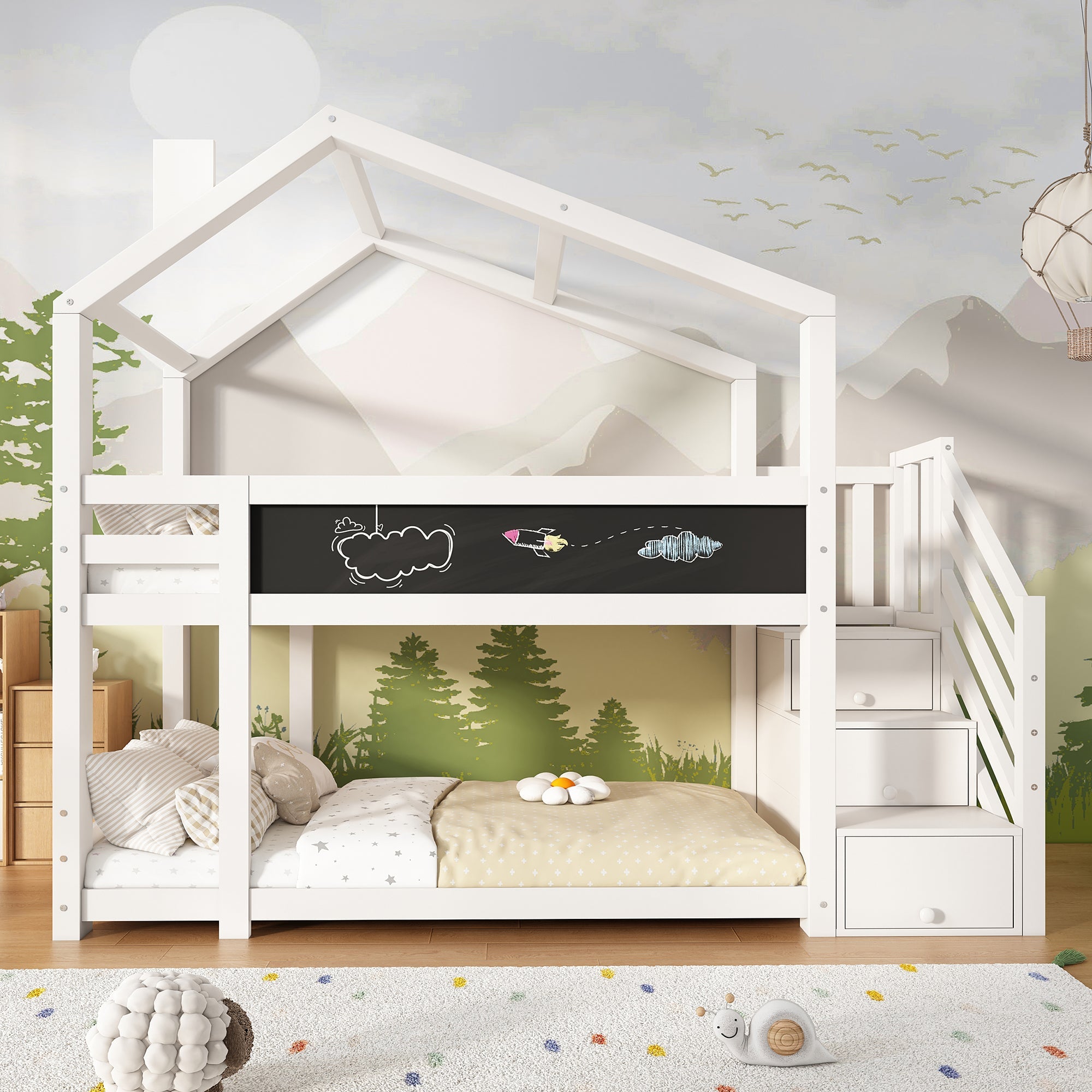 Logidon stapelbed boomhut 90x200 wit met schouw en opbergruimte