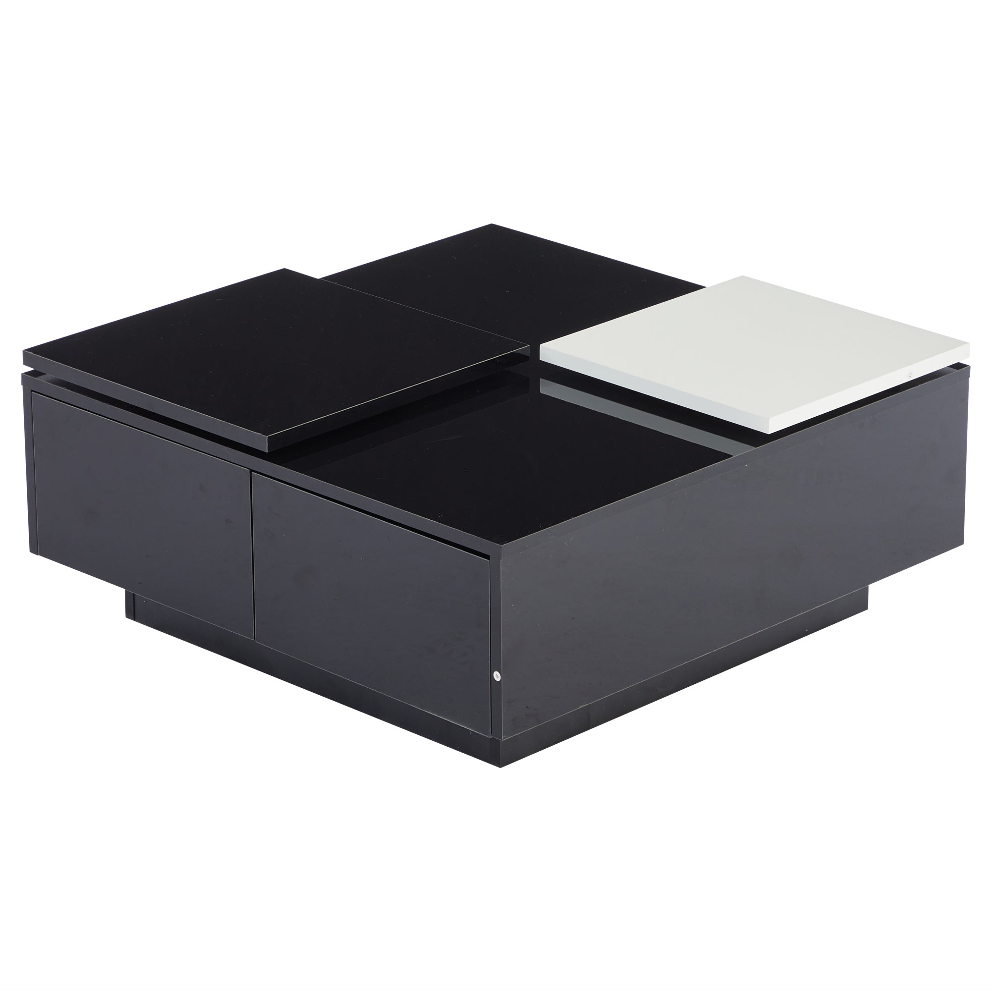 Logidon Hoogglans Salontafel Zwart Wit 75x75 Cm Met 4 Laden