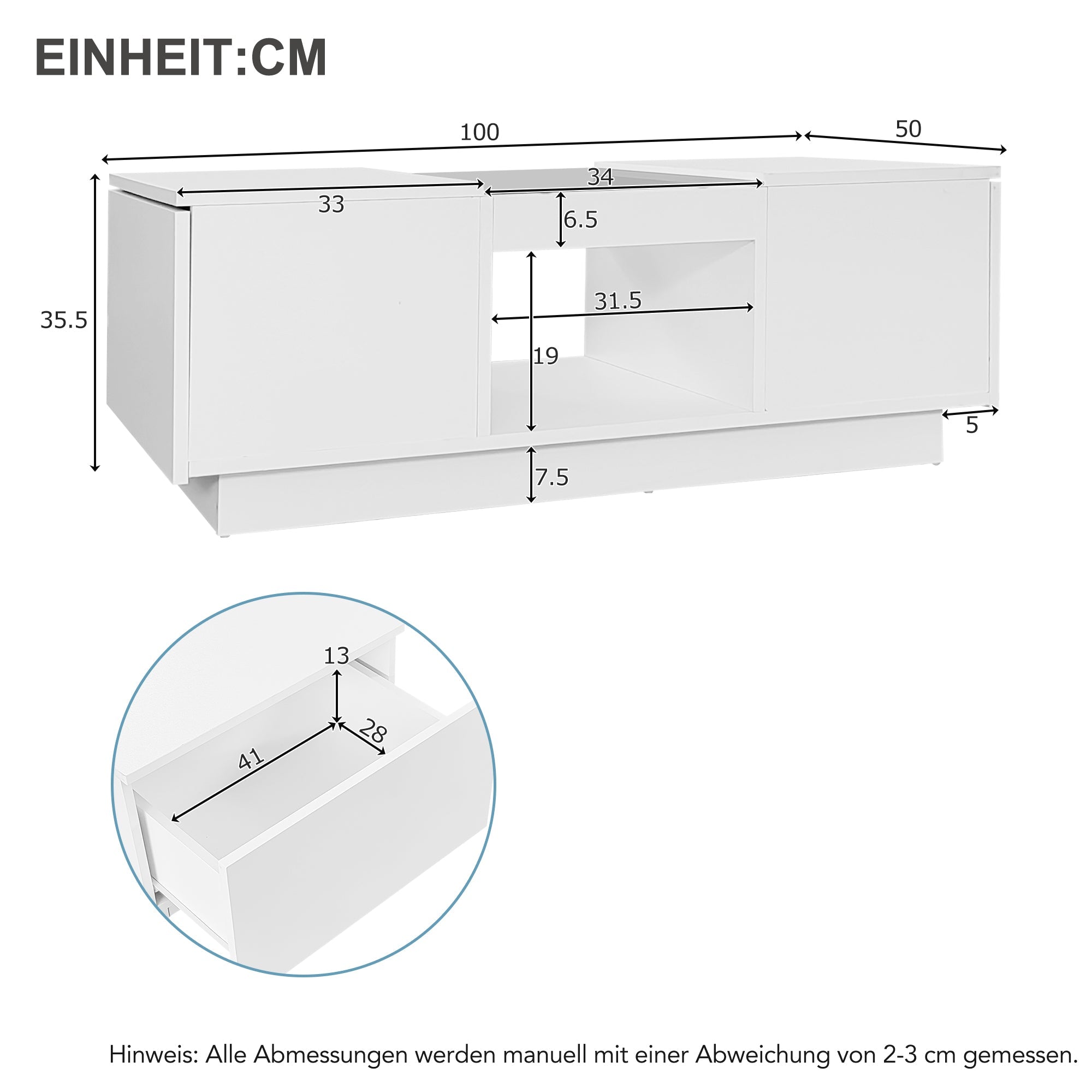 Logidon Witte Salontafel 100x50x35,5 cm Met Glazen Paneel LED