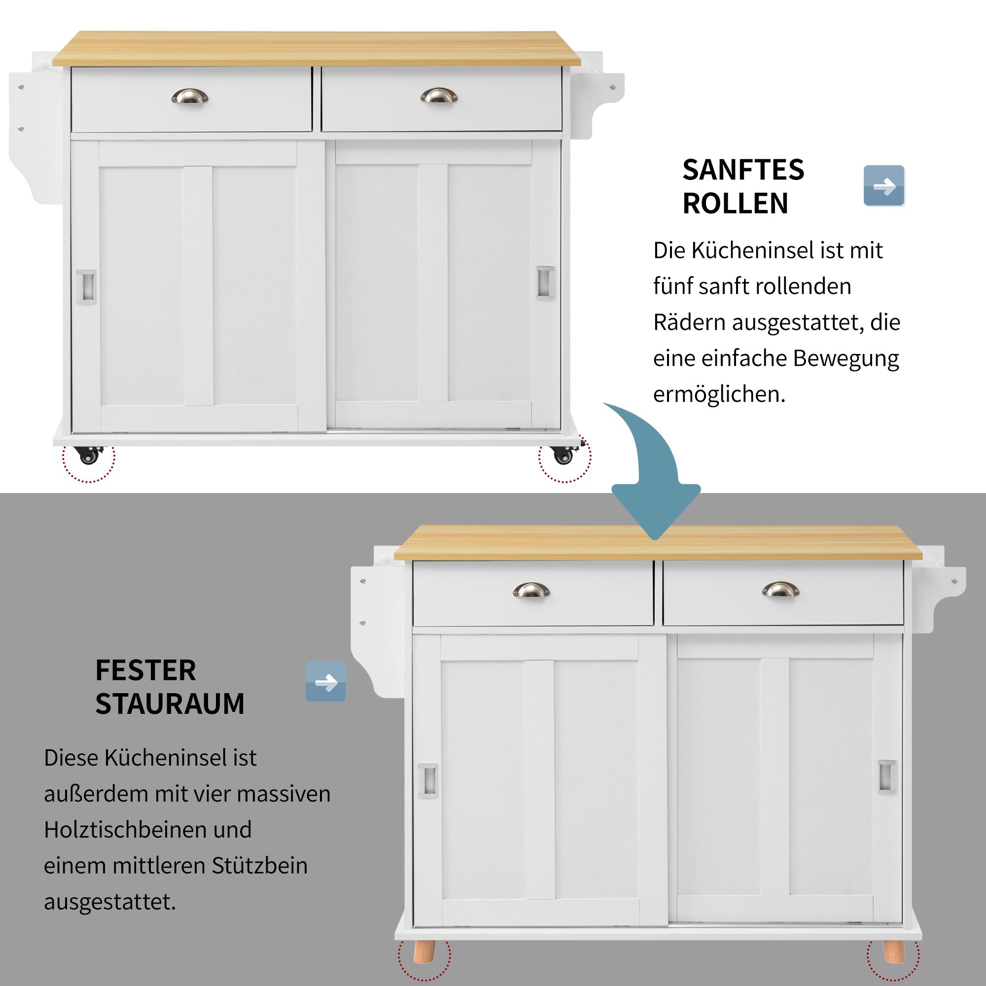 Logidon Dining Room Trolley Sideboard with Folding Table White/Natural Wood