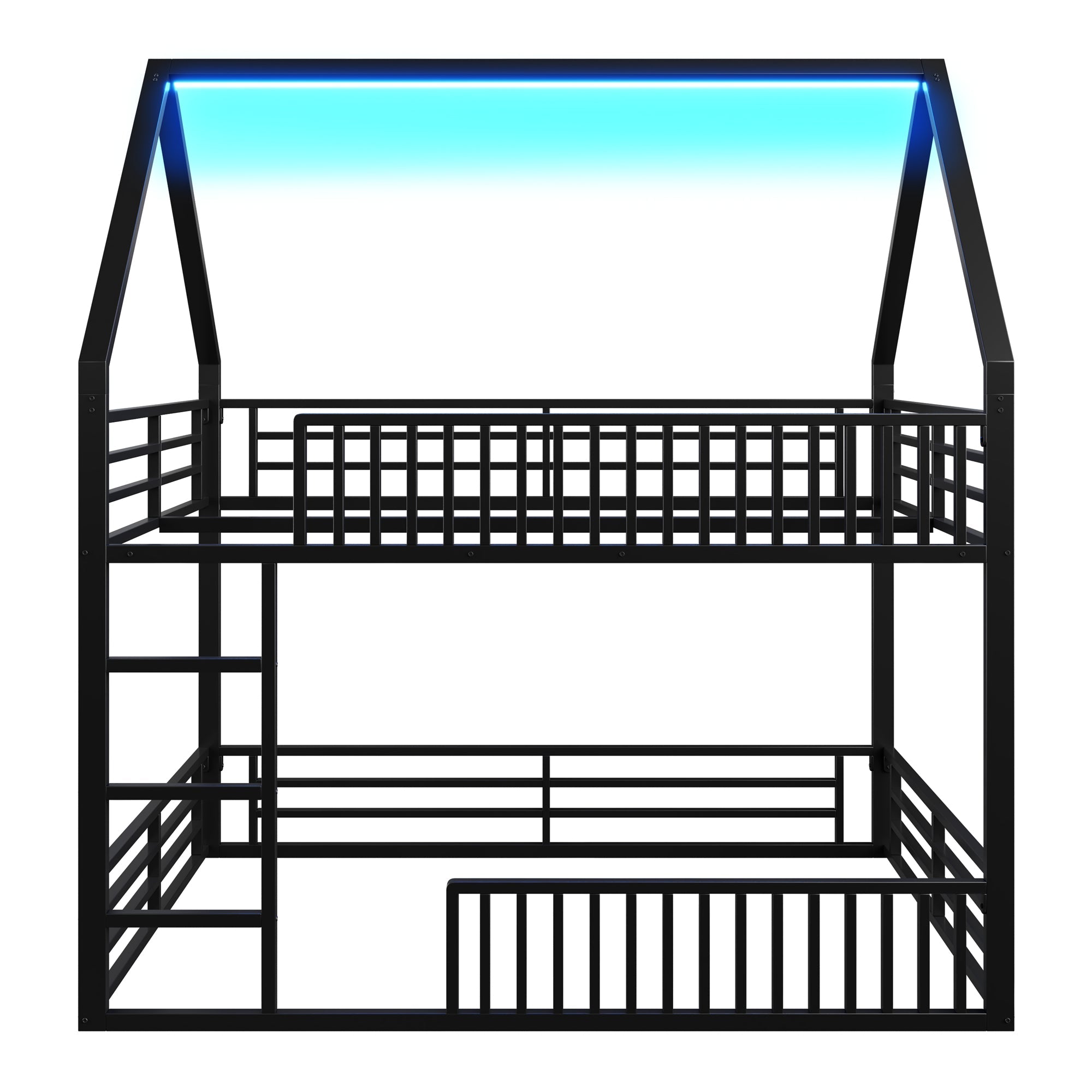 Logidon House stapelbed 140x200 met hekwerk en LED-licht zwart