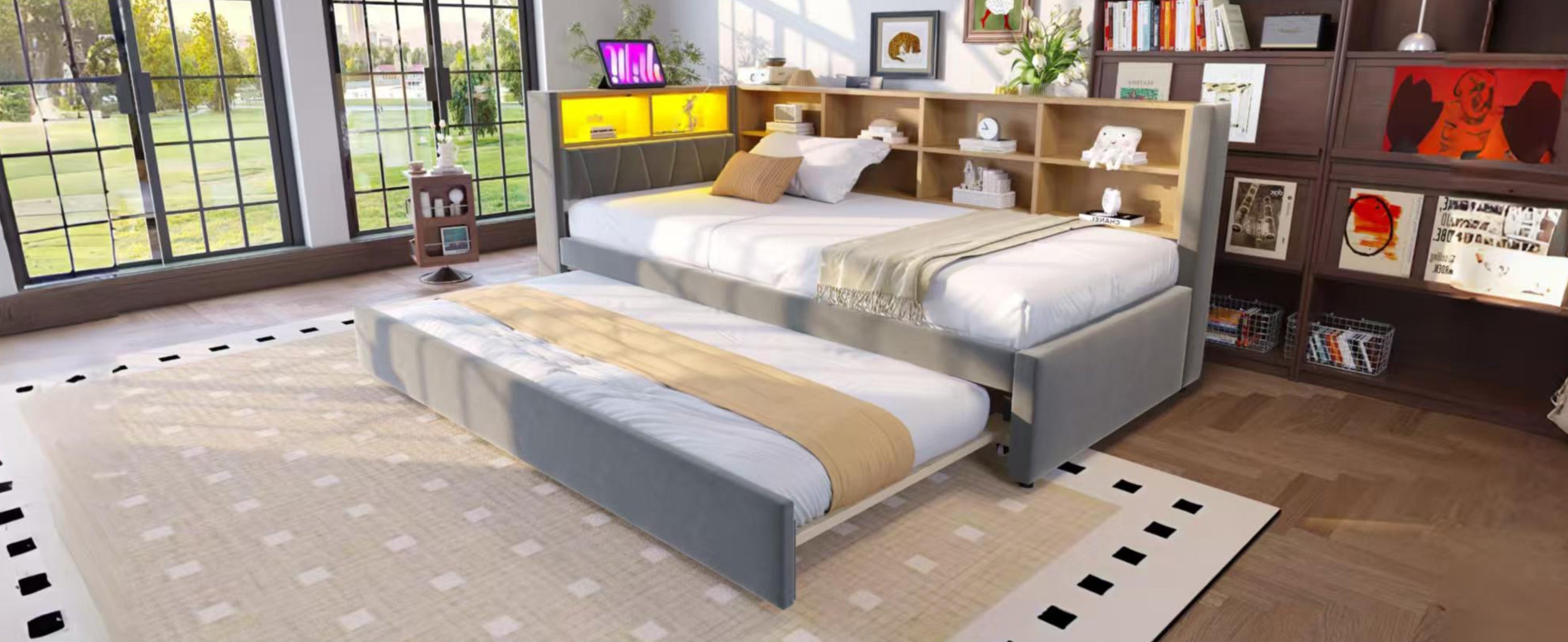 Logidon slaapbank 90x200 met uitschuifbaar bed 90x190 LED-verlichting