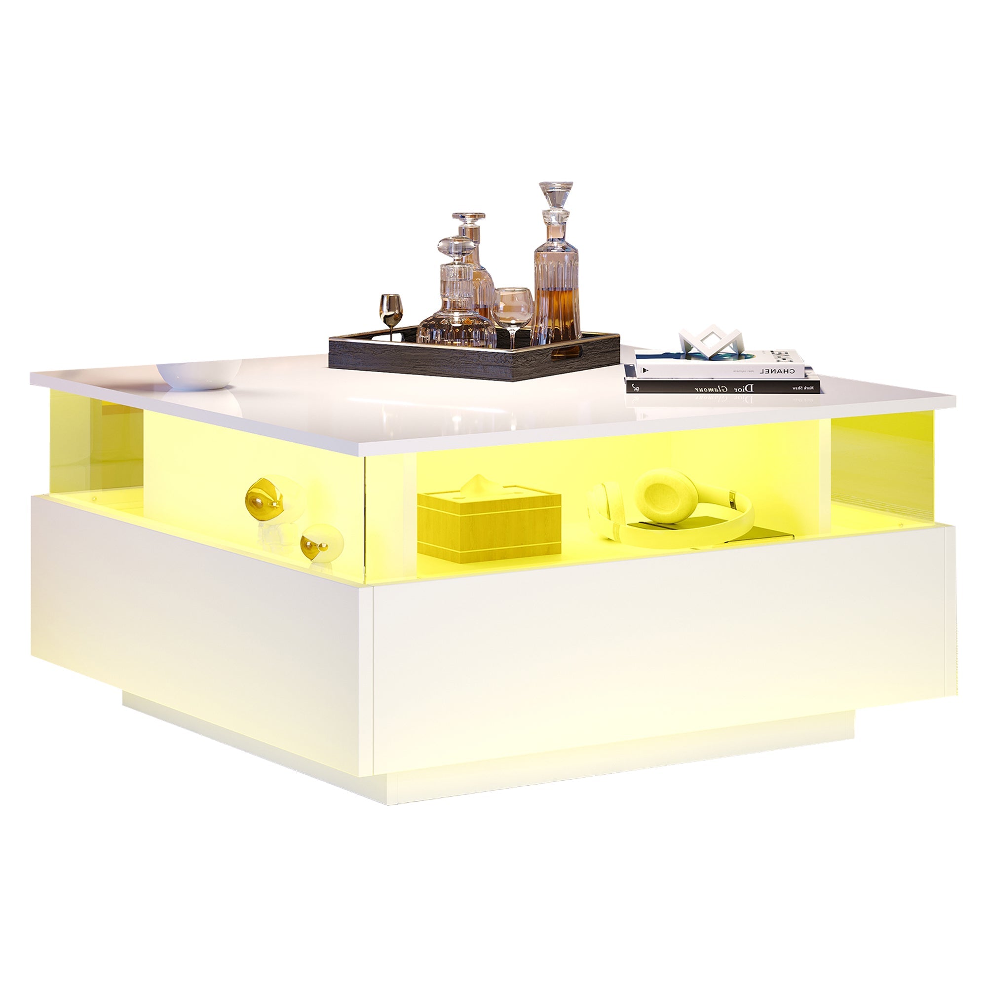 Logidon witte hoogglans salontafel 70x70x41 cm met LED-verlichting
