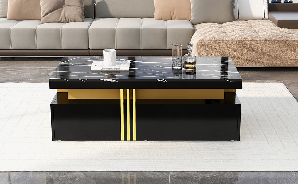 Logidon Zwarte tv-wandmeubelset 2 tv-kast salontafel marmerlook