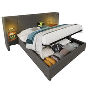 Logidon gestoffeerd bed tweepersoonsbed 160x200 grijs linnen nachtkastje opbergruimte