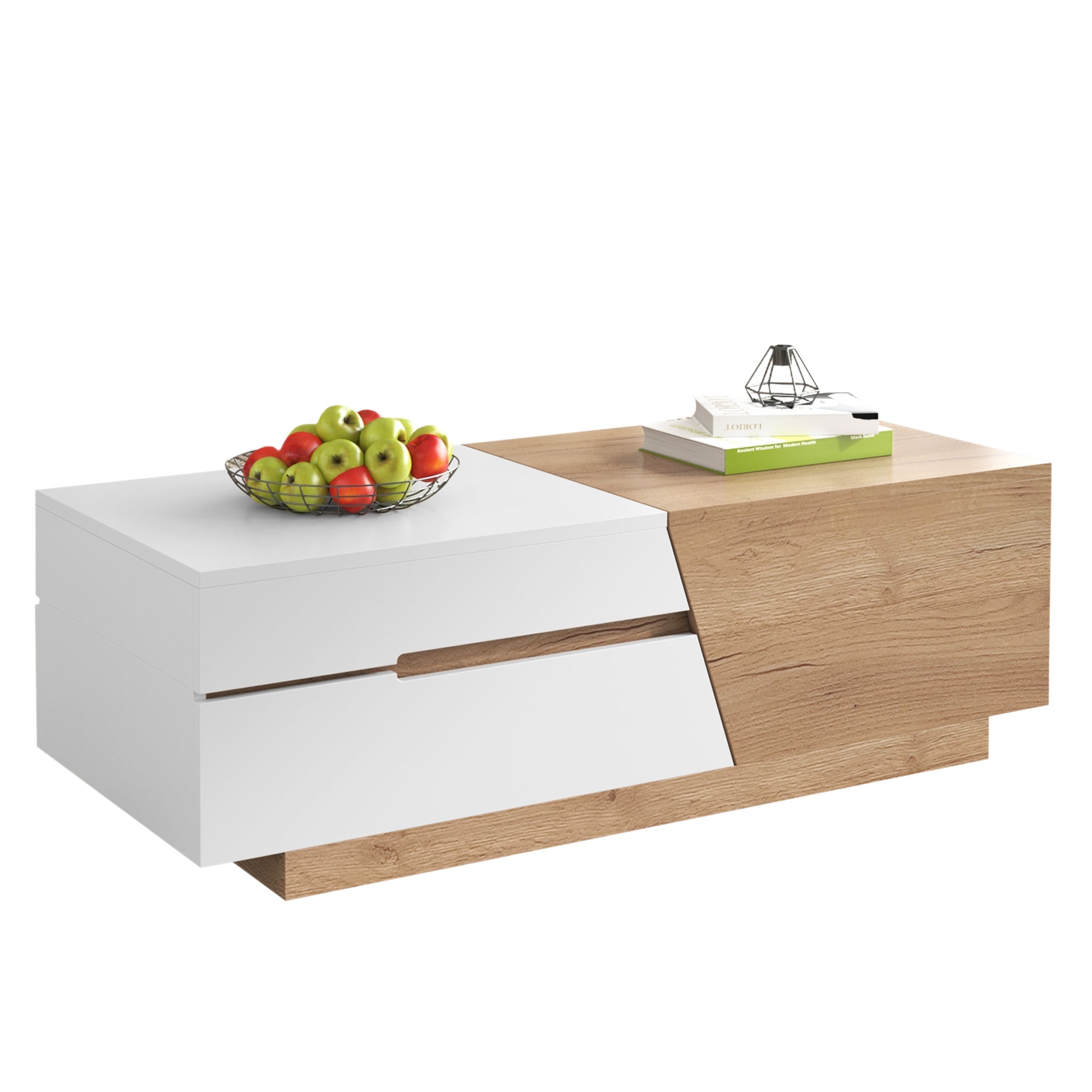 Logidon Uitschuifbare salontafel 120x50 natuurlijke lades kleurblokstructuur