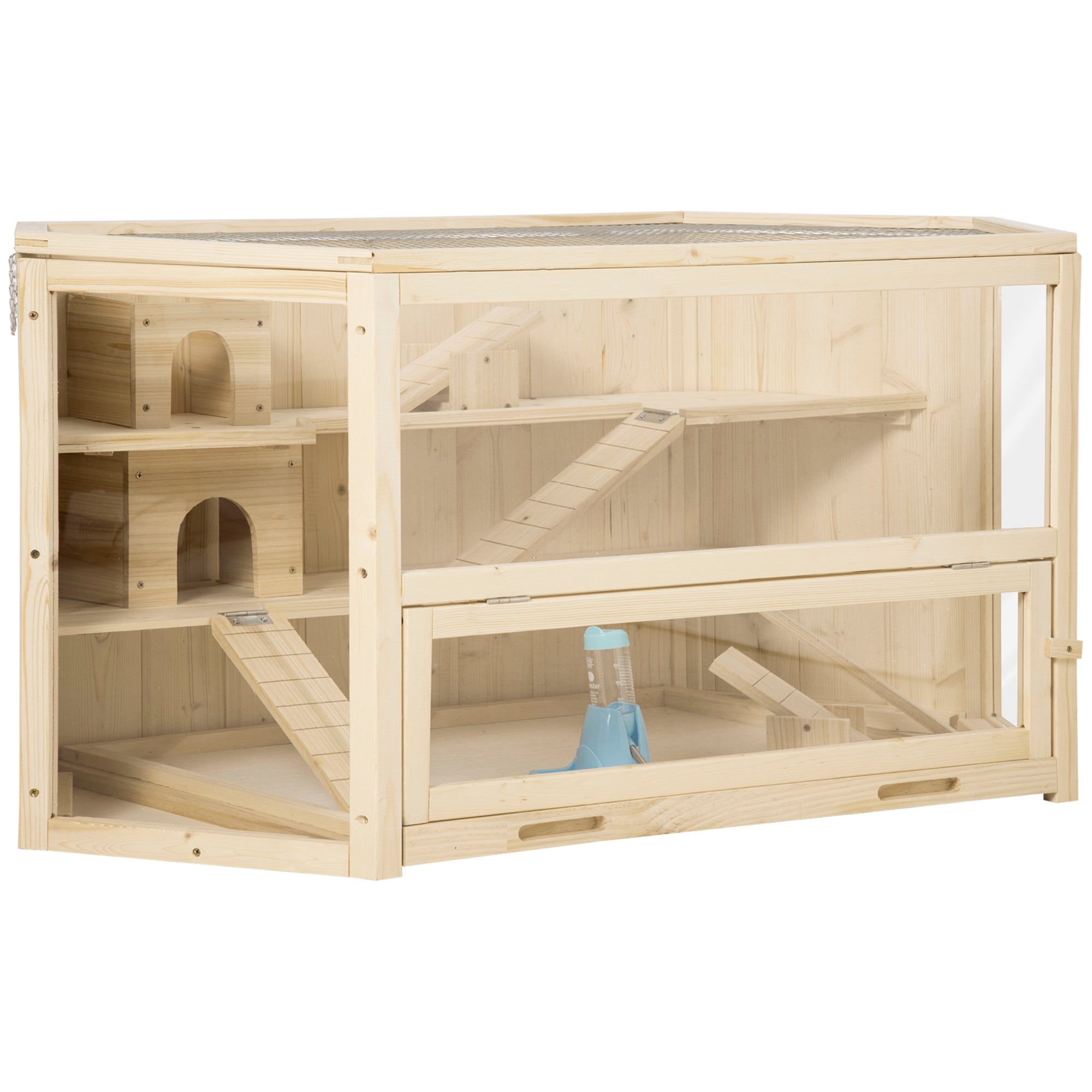 Logidon kleine dierenkooi naturel hout 115x60x55 cm met helling en wip