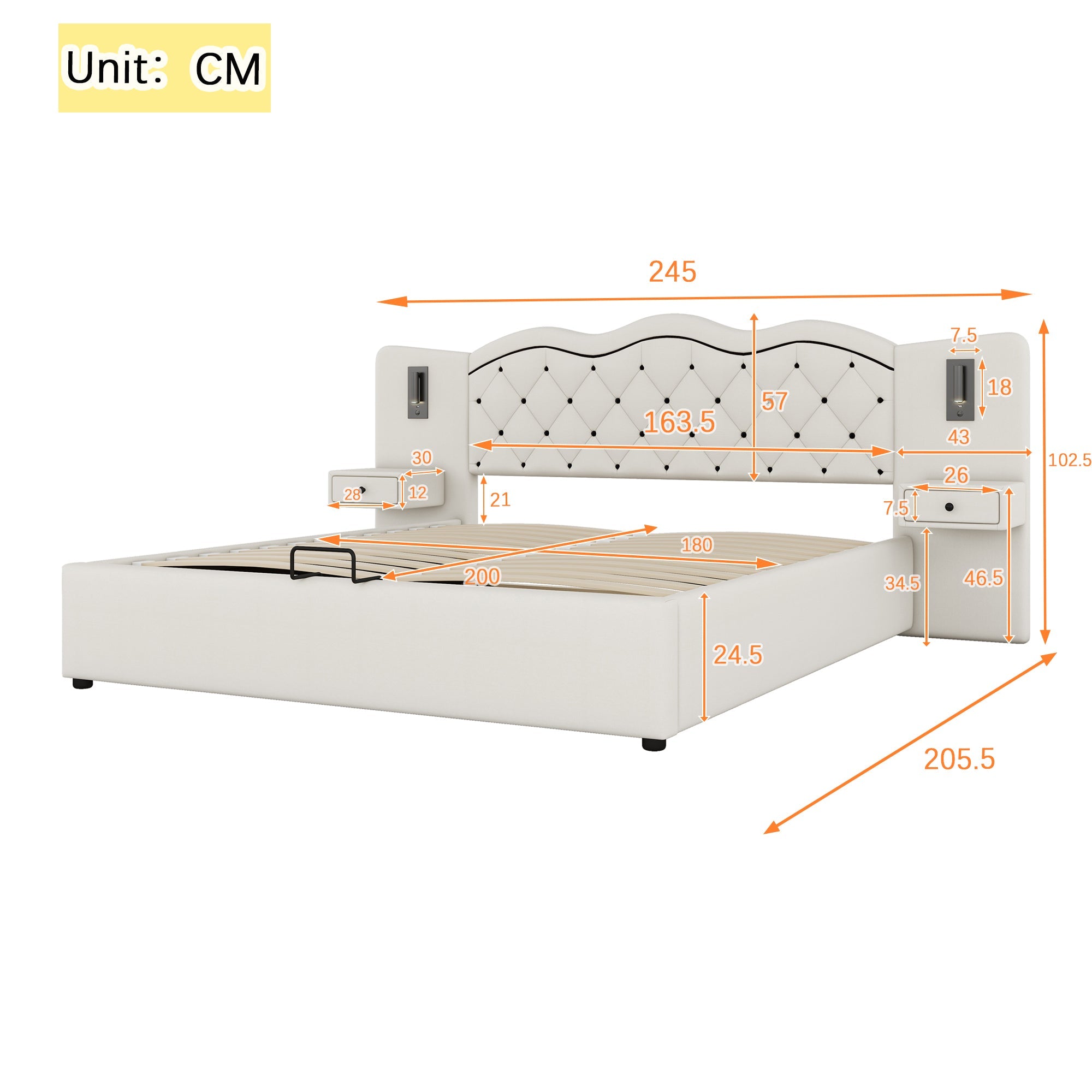 Logidon 180x200 beige plat bed met gestoffeerd hoofdeinde