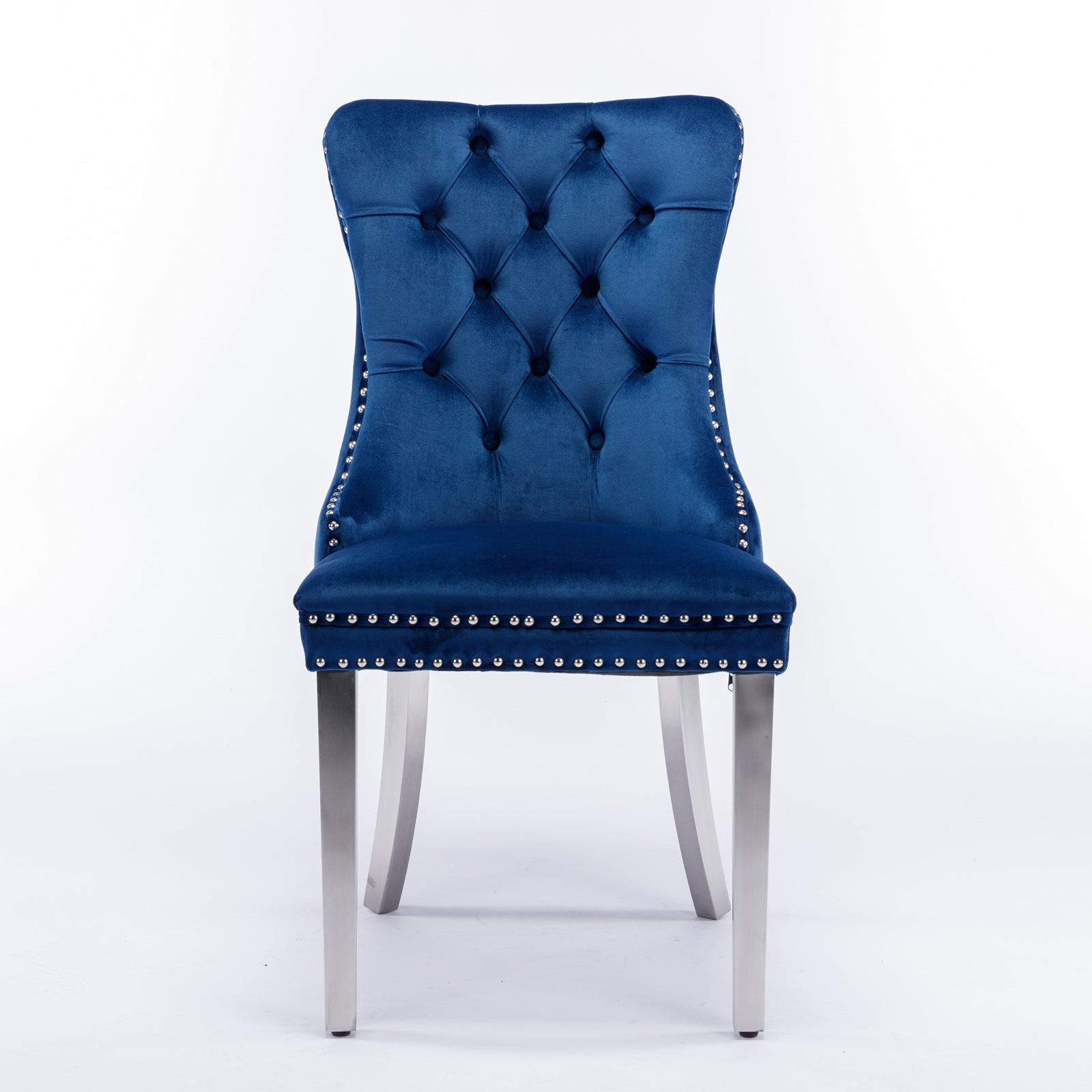 Logidon Nikki Eetstoel Blauw Fluweel Spijkerkop Chroom Voetenset 2