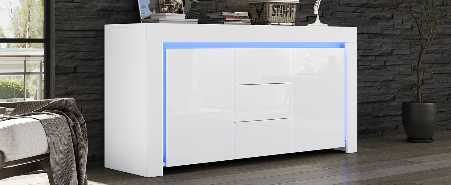 Logidon wit hoogglans dressoir 140x40x65 cm met LED verlichting