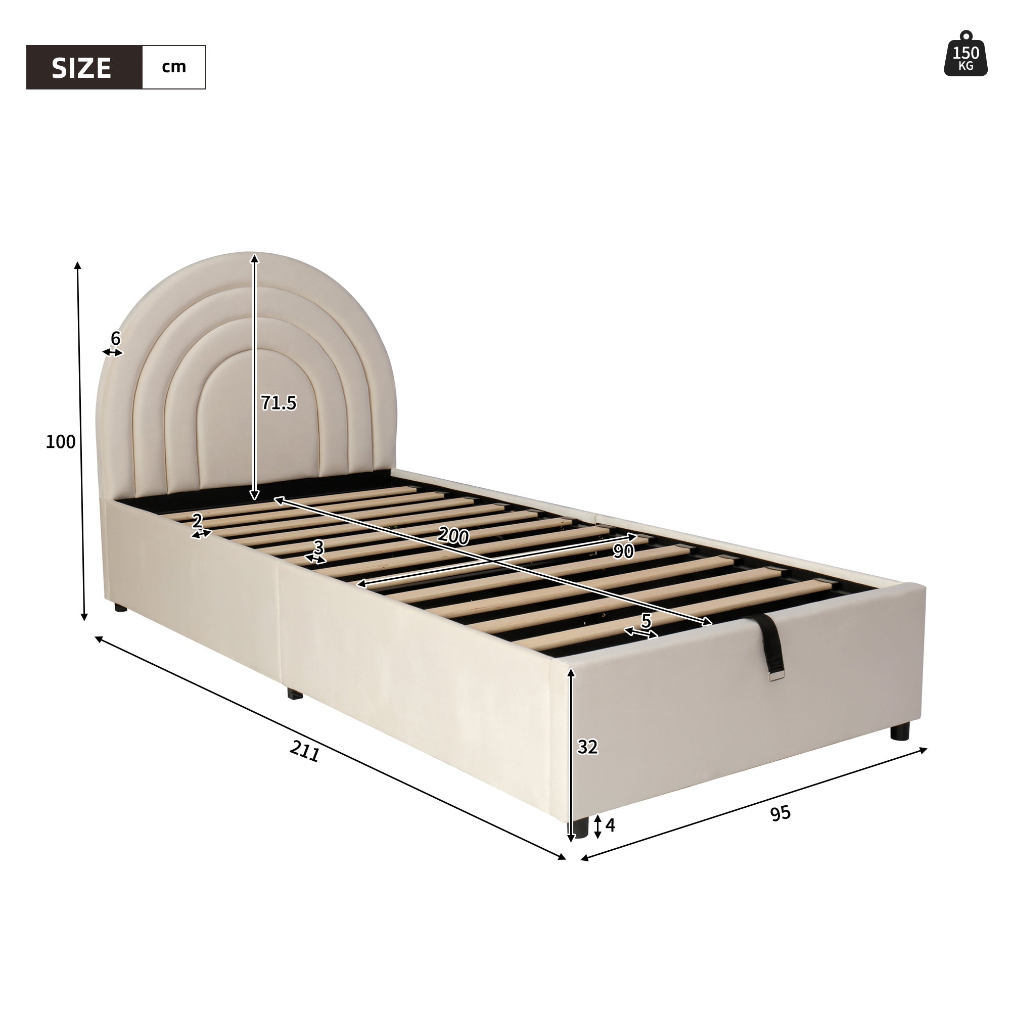 Logidon gestoffeerd bed 90x200 beige fluweel met lattenbodem