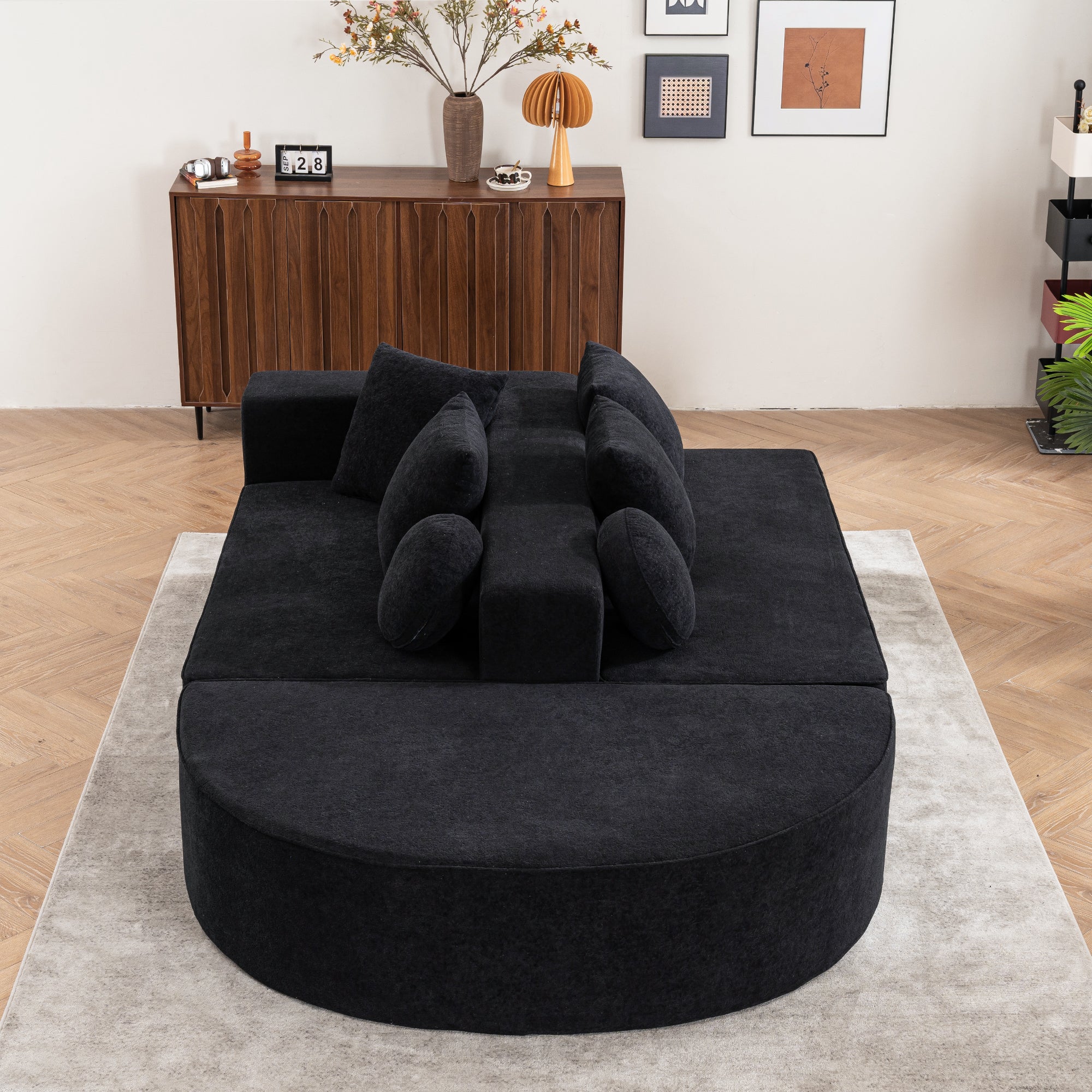 Logidon Cloud Bench Velvet Zwart Modulaire 5-zitsbank