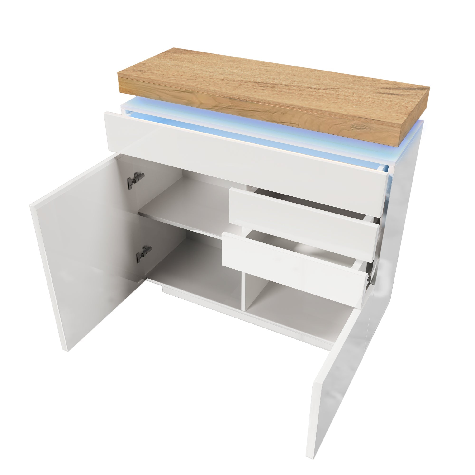 Logidon high gloss chest of drawers white LED lighting app control 2 doors