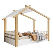 Logidon children's bed 90x200 cm white natural - wooden house design slatted frame