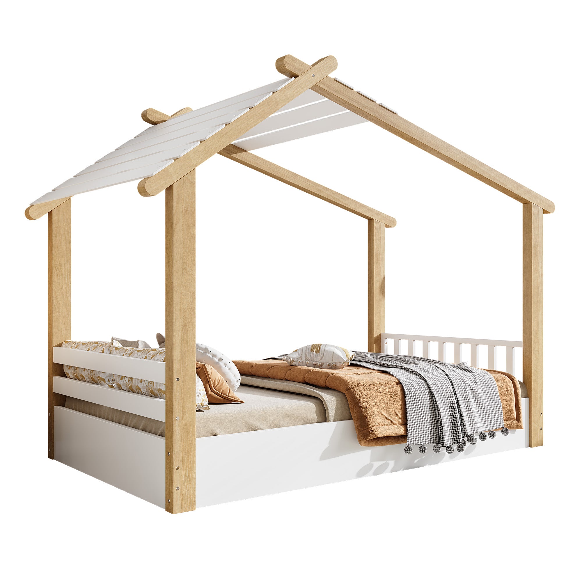 Logidon kinderbed 90x200 cm wit naturel - houten huis design lattenbodem