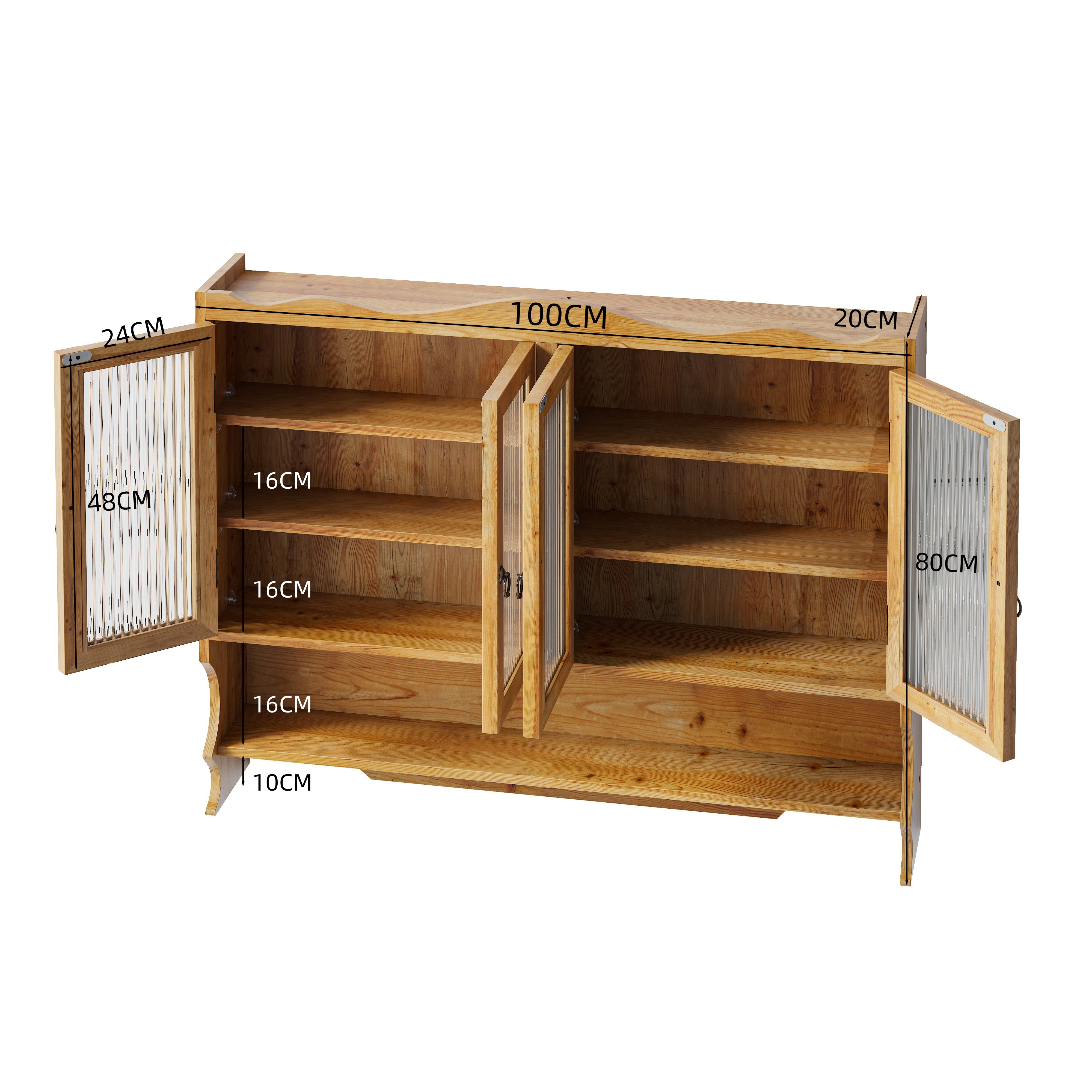 Logidon Retro wanddoos 100cm 4 deuren 2 niveaus open haken naturel hout